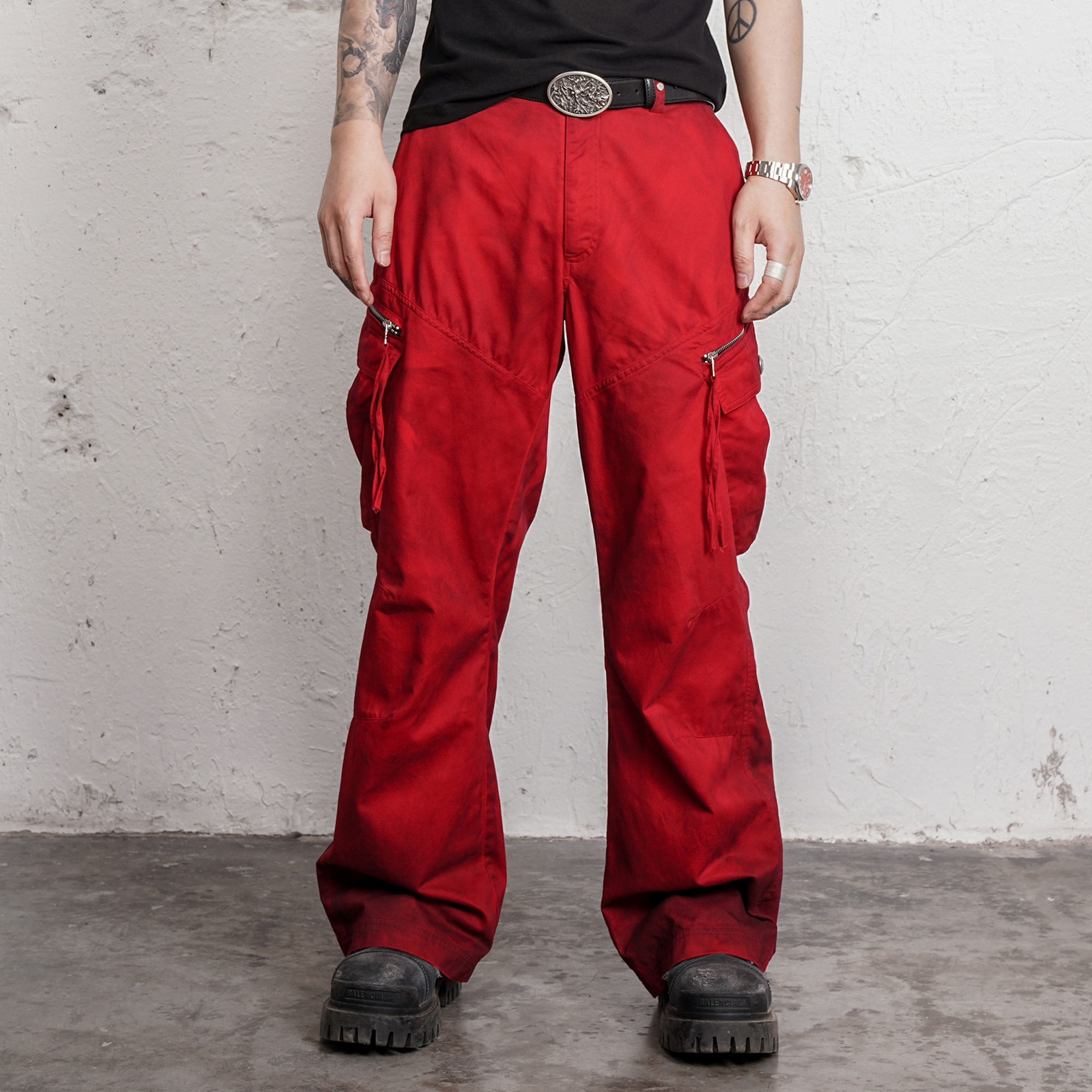 UNDERWATER Burnt Red Dirty-Dyed Moleskin Cargo Pants, premium urban and streetwear designers apparel on PROJECTISR.com, UNDERWATER