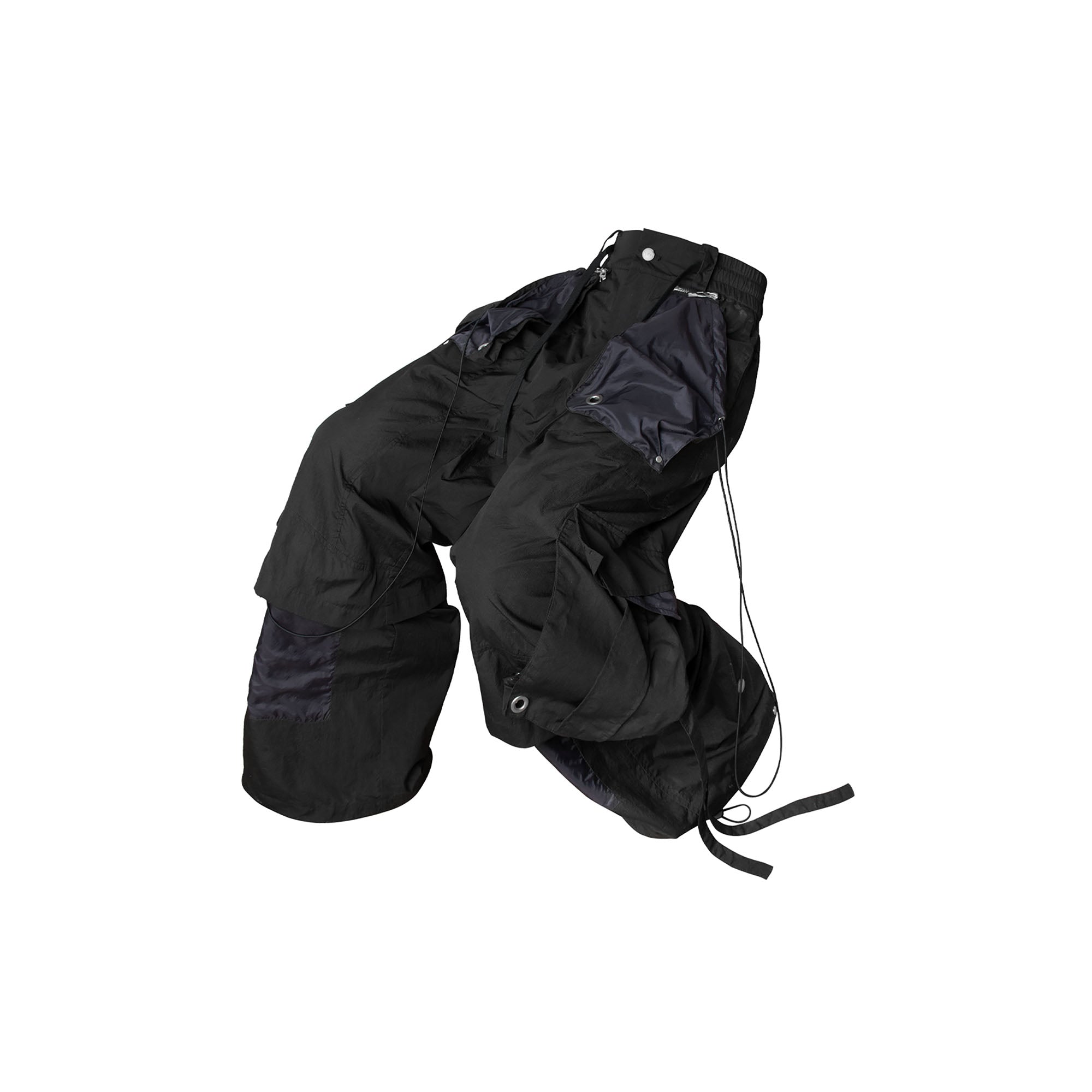 RELABEL Multi-Pocket Panel Crinkled Cargo Pants Black