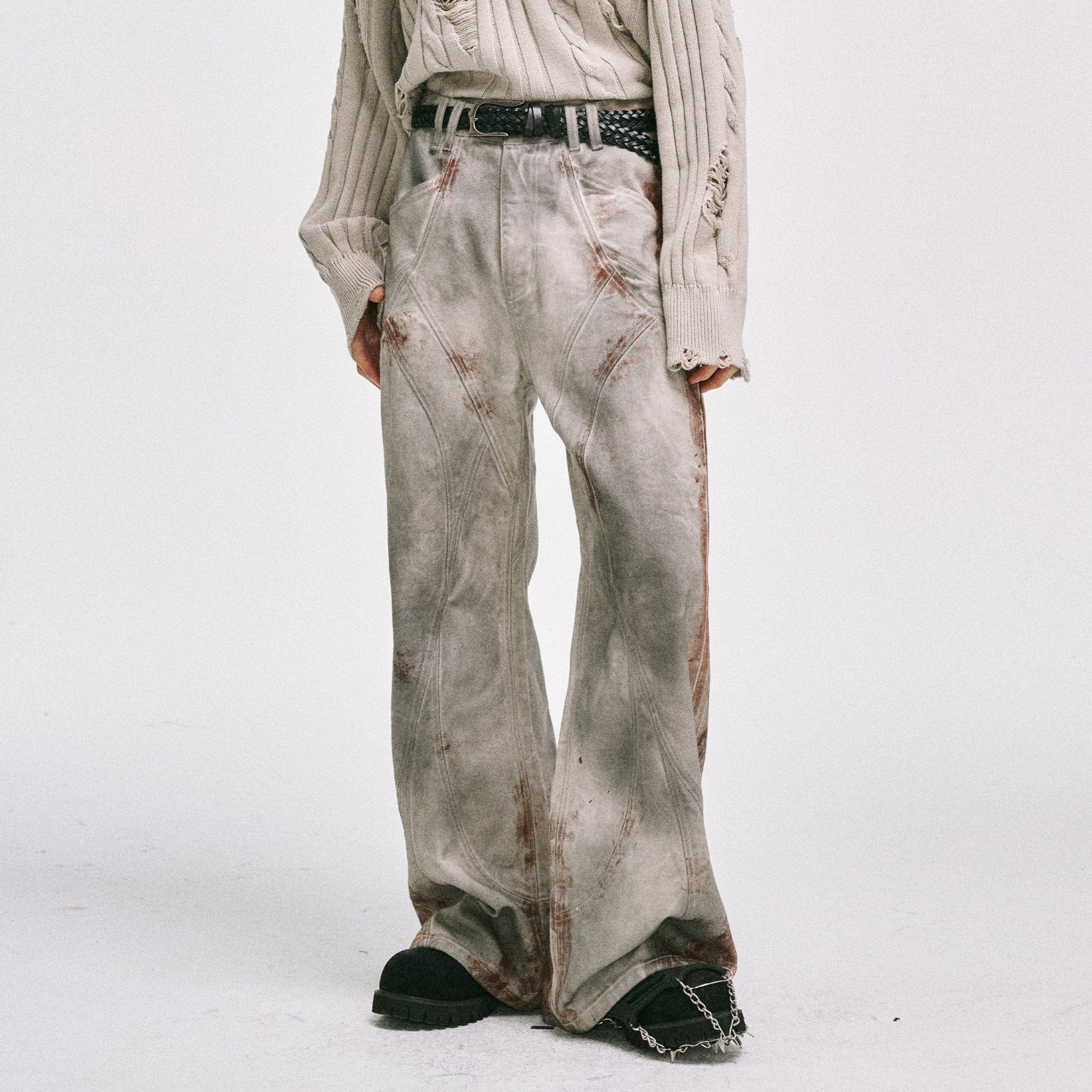CATSSTAC Rusted Deconstructed Wide-Leg Jeans, premium urban and streetwear designers apparel on PROJECTISR.com, CATSSTAC