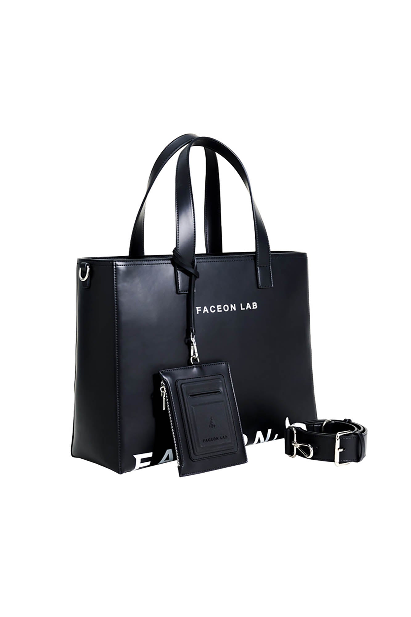 FACEONLAB Logo Faux Leather Tote Bag