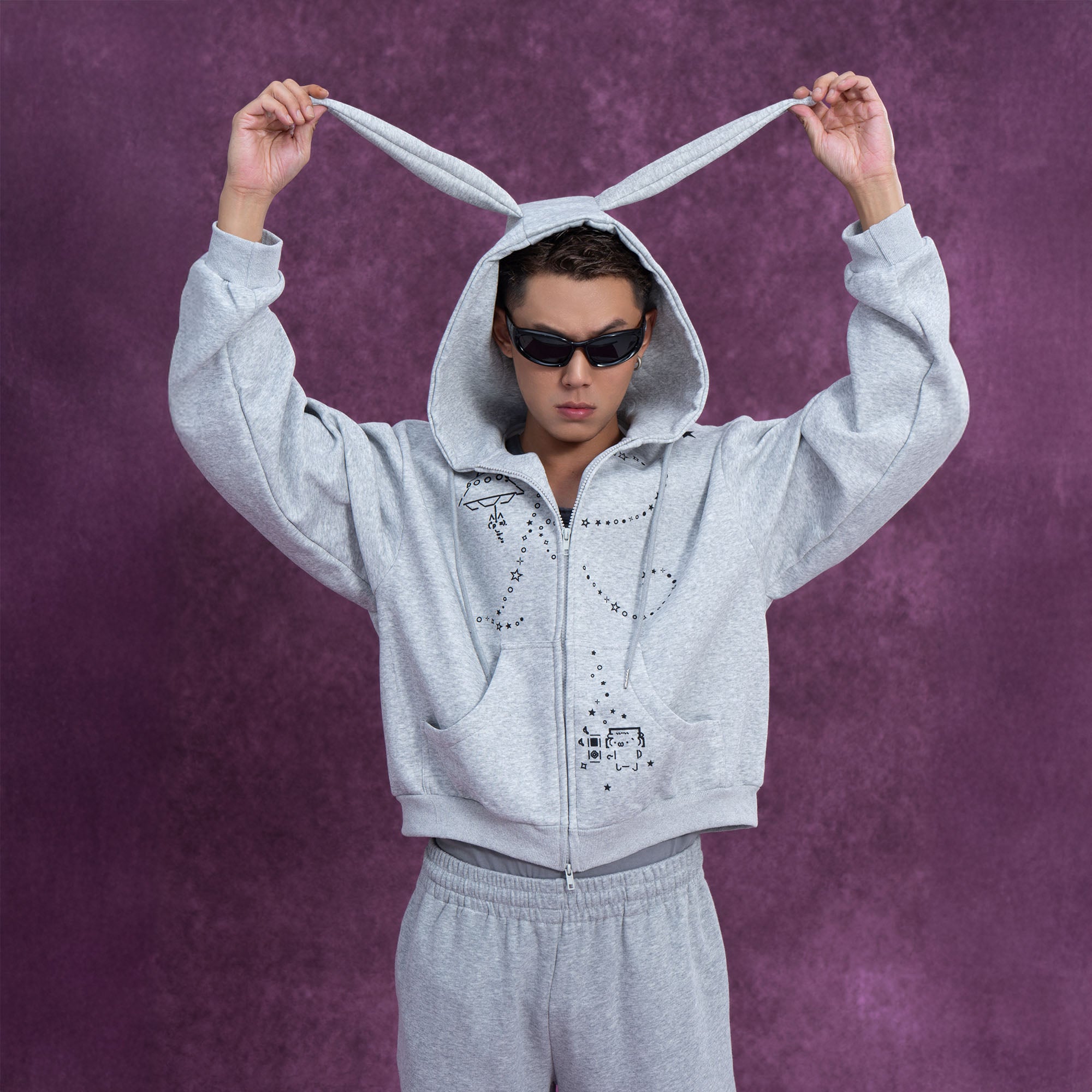 CLP Rabbit Ear Doodle Zip-Up Hoodie
