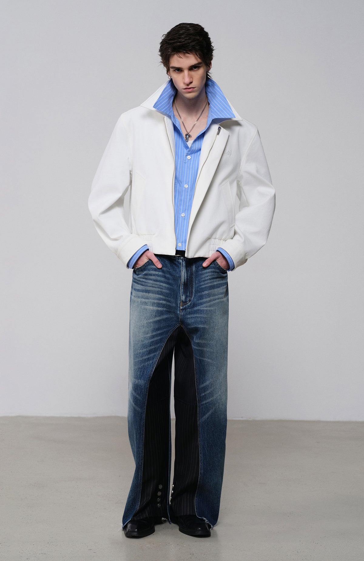 FACEONLAB Embroidered Spliced Shirt Jacket