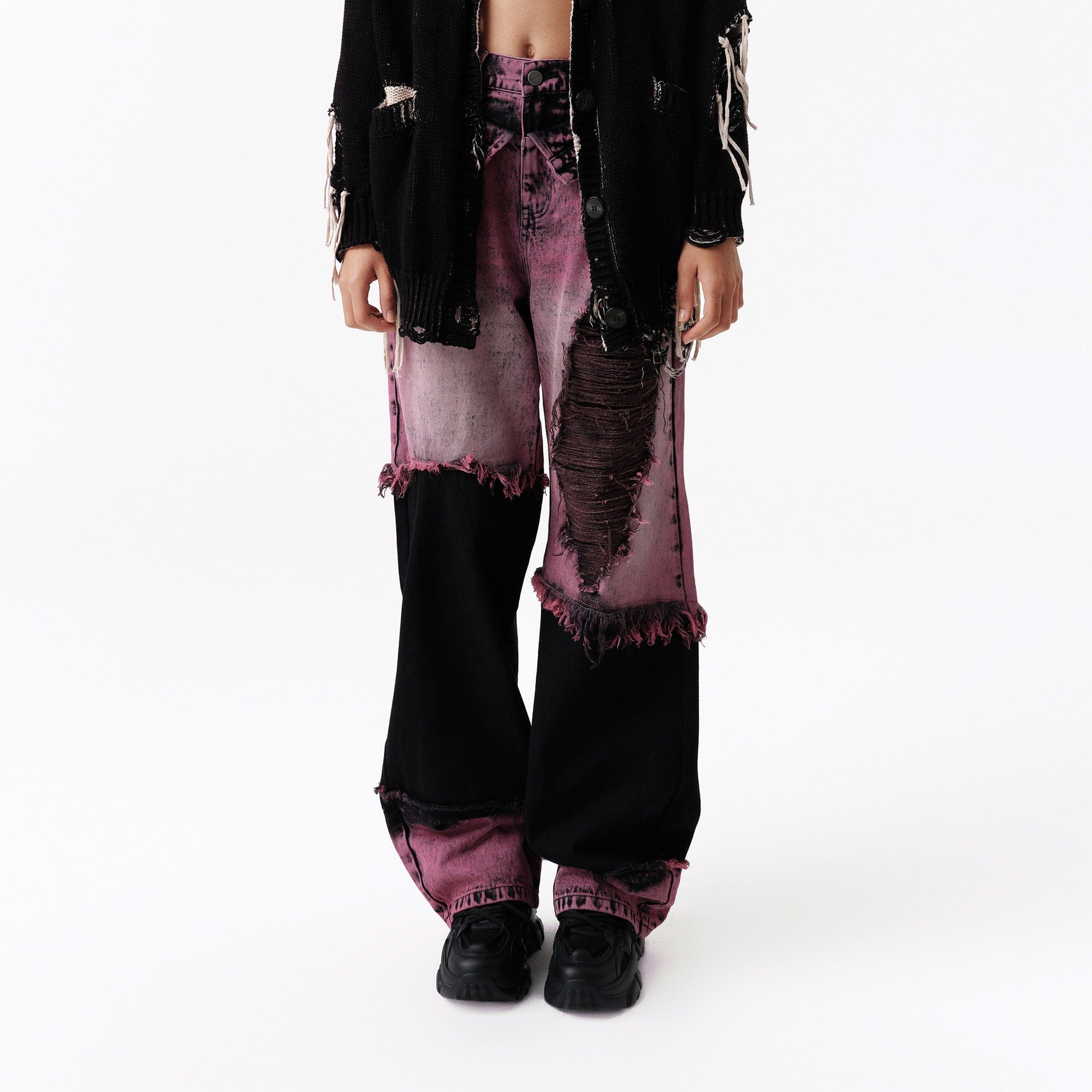 VANN VALRENCE Distressed Panelled Frayed Straight-Leg Jeans, premium urban and streetwear designers apparel on PROJECTISR.com, VANN VALRENCE