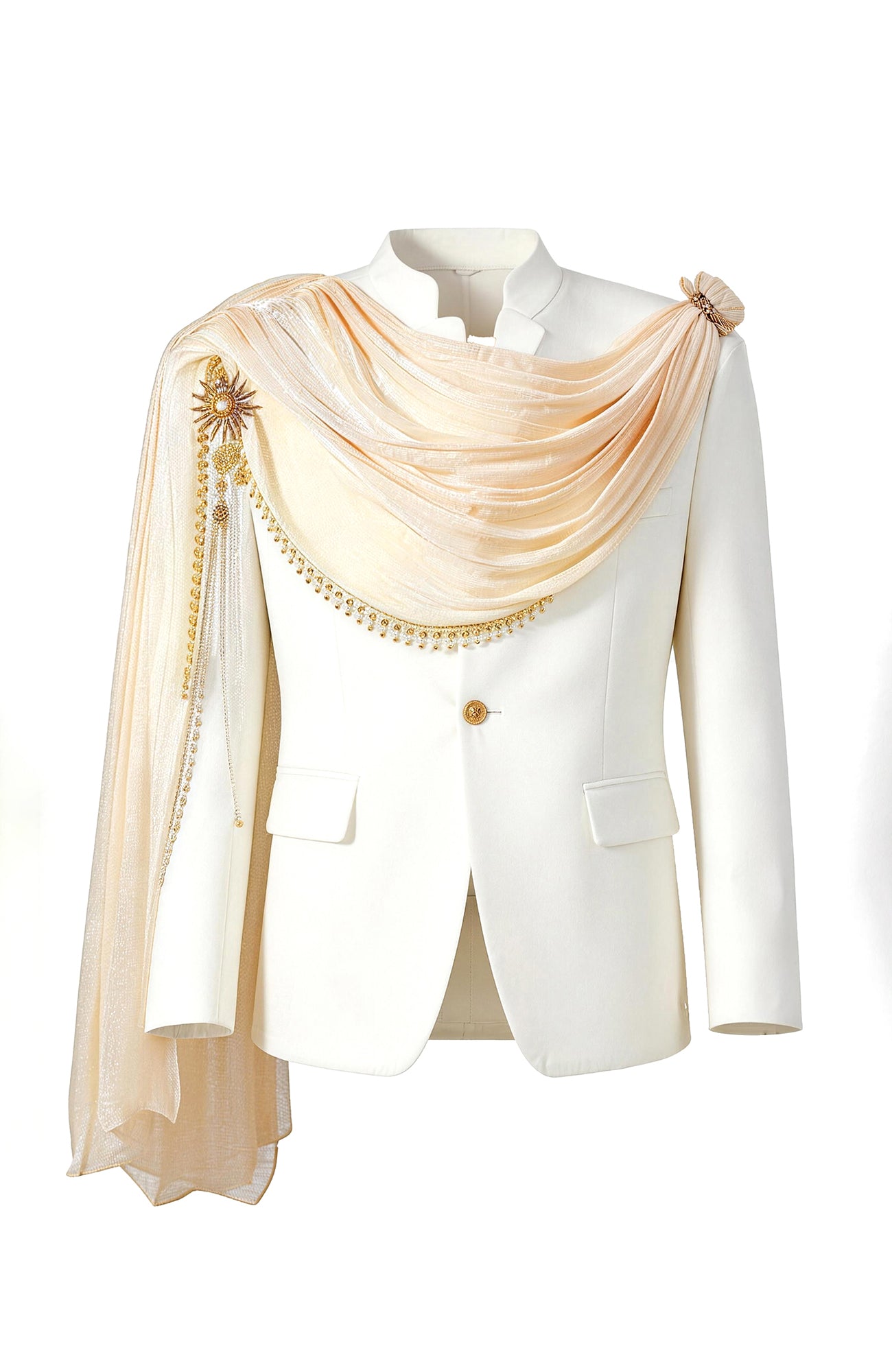 SHANG JIE Chain-Draped Sheer Overlay Blazer, premium urban and streetwear designers apparel on PROJECTISR.com, SHANG JIE