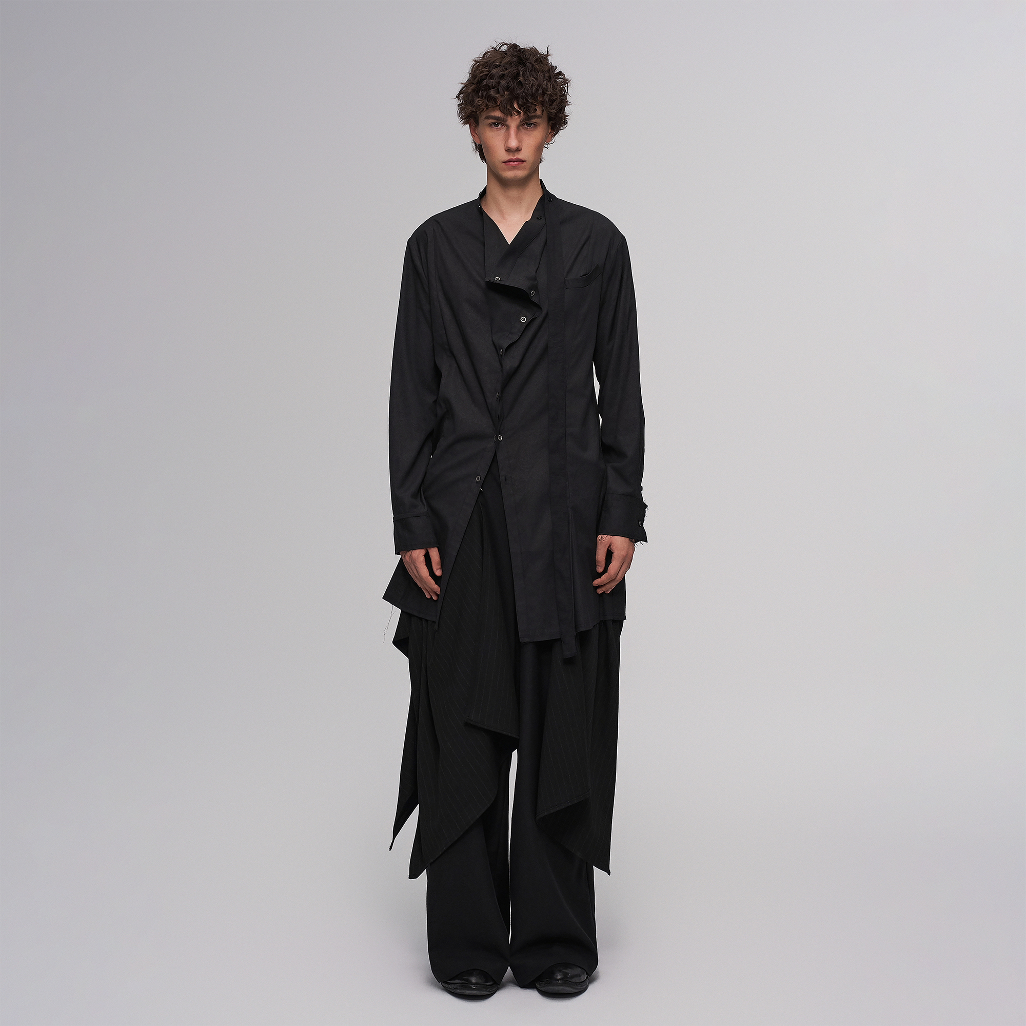 ILNya Nieternite Nifutur Asym Draped Raw-Edged Shirt, premium urban and streetwear designers apparel on PROJECTISR.com, ILNya Nieternite Nifutur