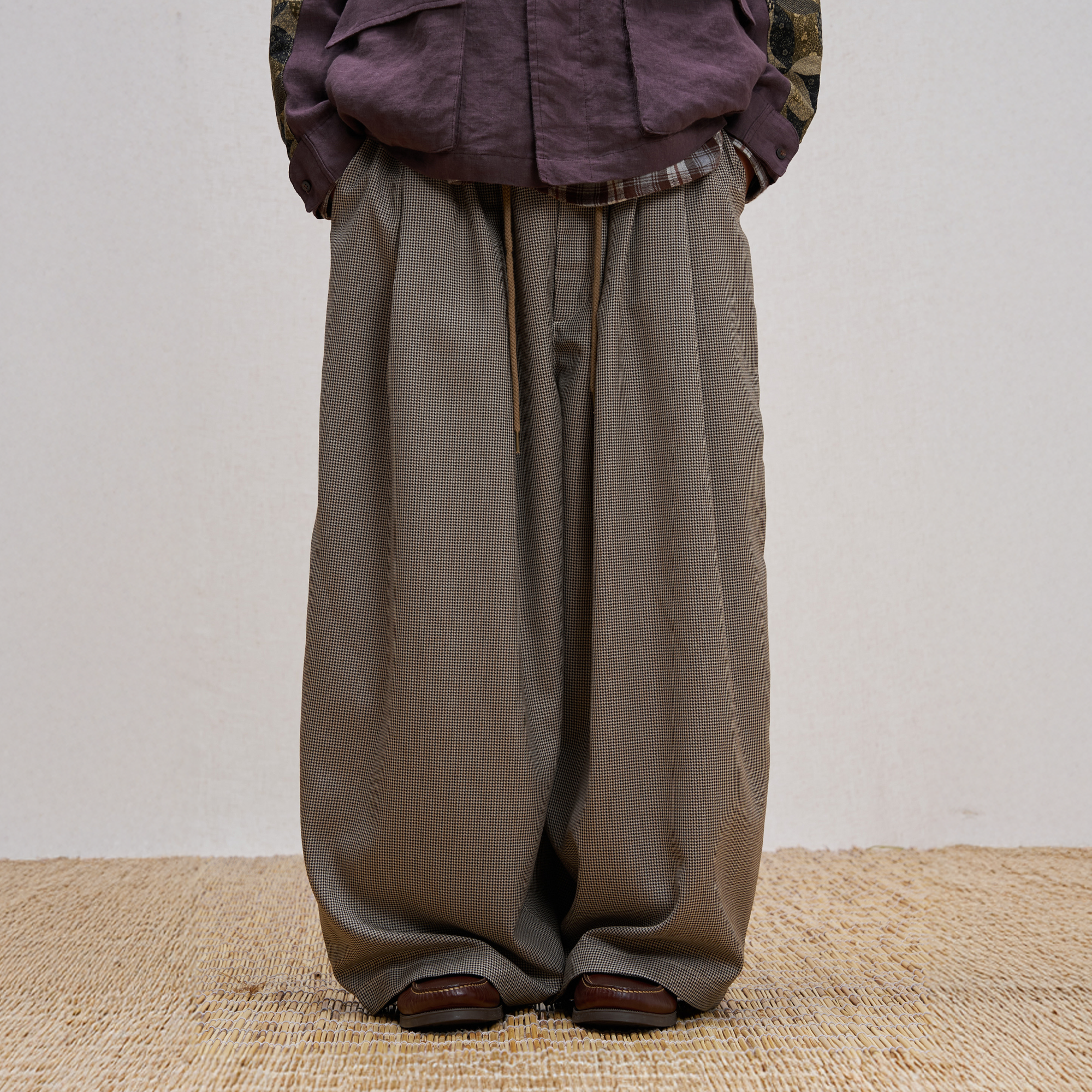 UNLIMITED MOTE Wool Blend Houndstooth Drawstring Balloon Pants