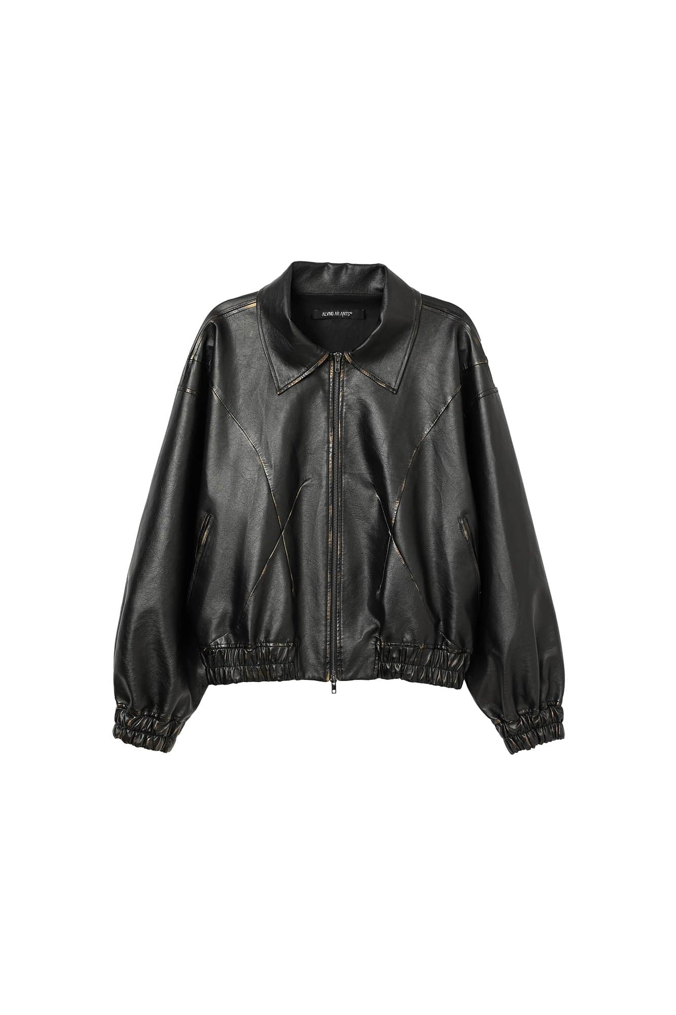 ALVNG AR ANTS Retro Distressed Spliced PU Jacket