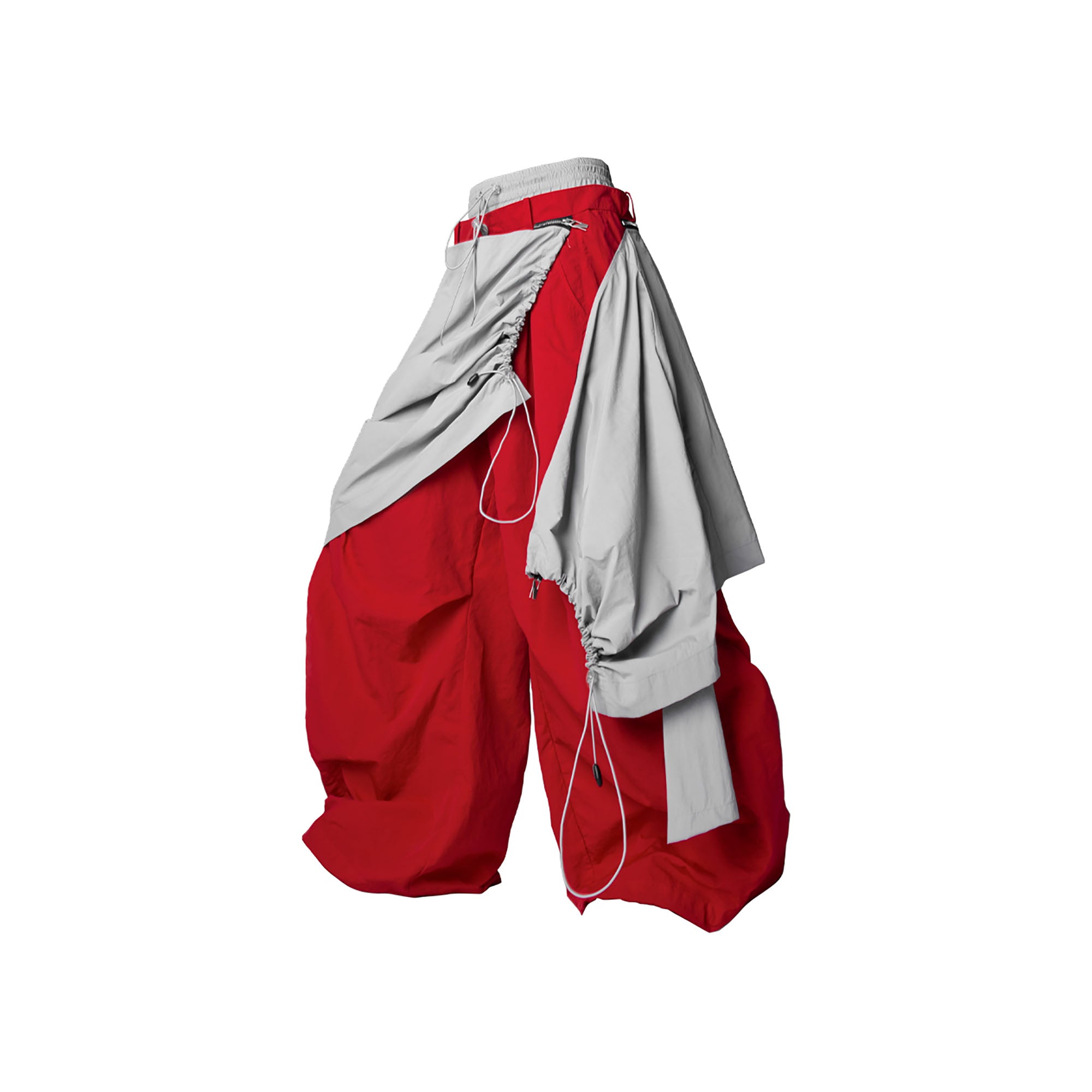 RELABEL Drawstring Layered Double-Waistband Parachute Pants Red, premium urban and streetwear designers apparel on PROJECTISR.com, RELABEL