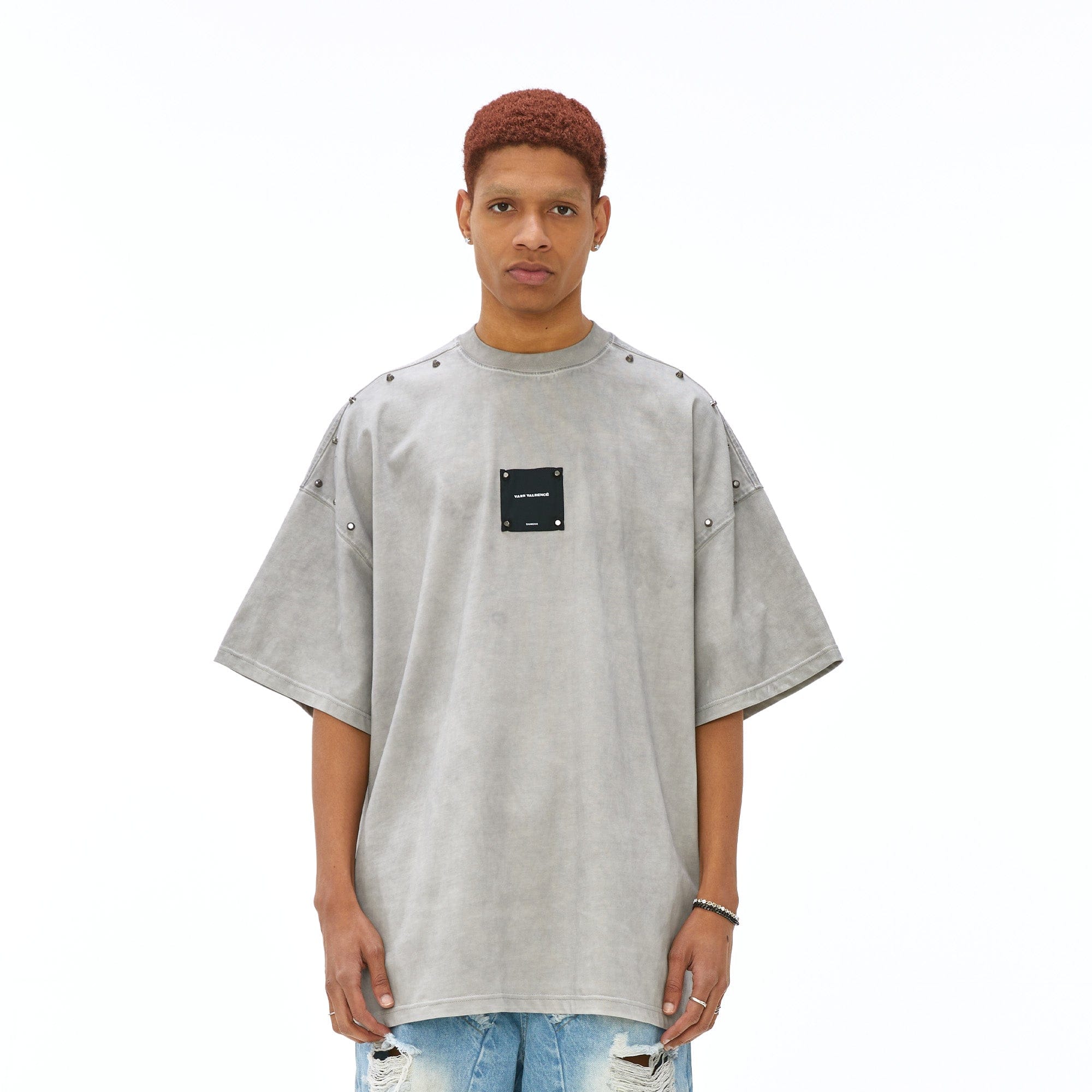 VANN VALRENCE Washed Studded Box Patch T-Shirt