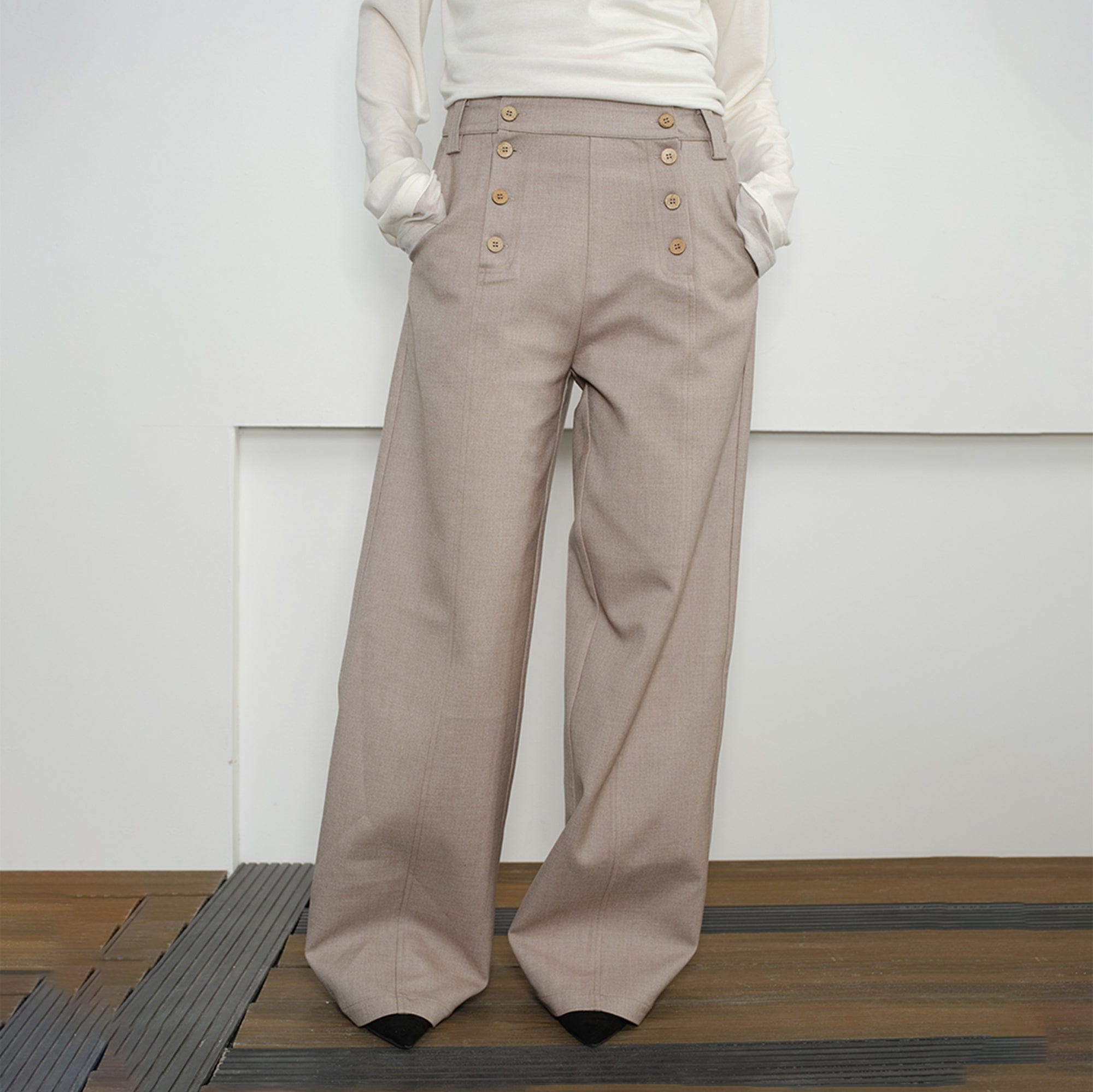 KREATE Double-Breasted Wide-Leg Trousers