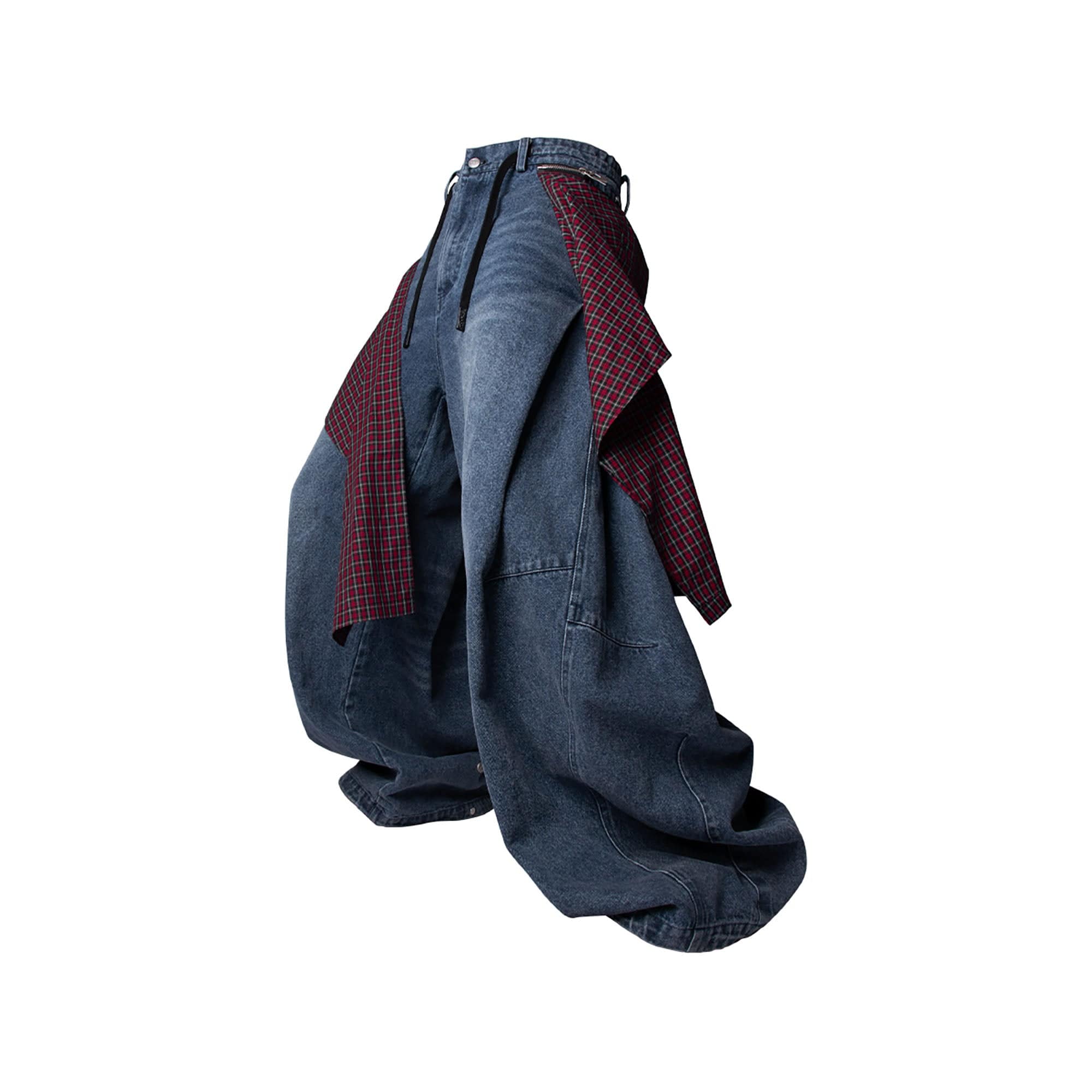 RELABEL Detachable Drape Drawstring Baggy Jeans Blue, premium urban and streetwear designers apparel on PROJECTISR.com, RELABEL