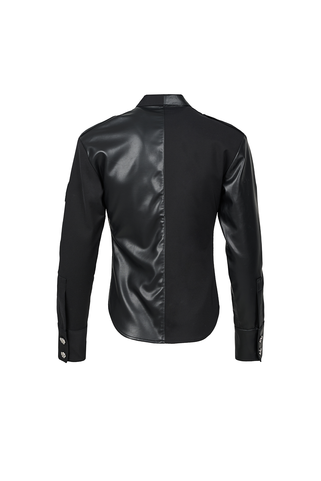 455EMBLE Faux Leather Panelled Epaulette Slim Shirt