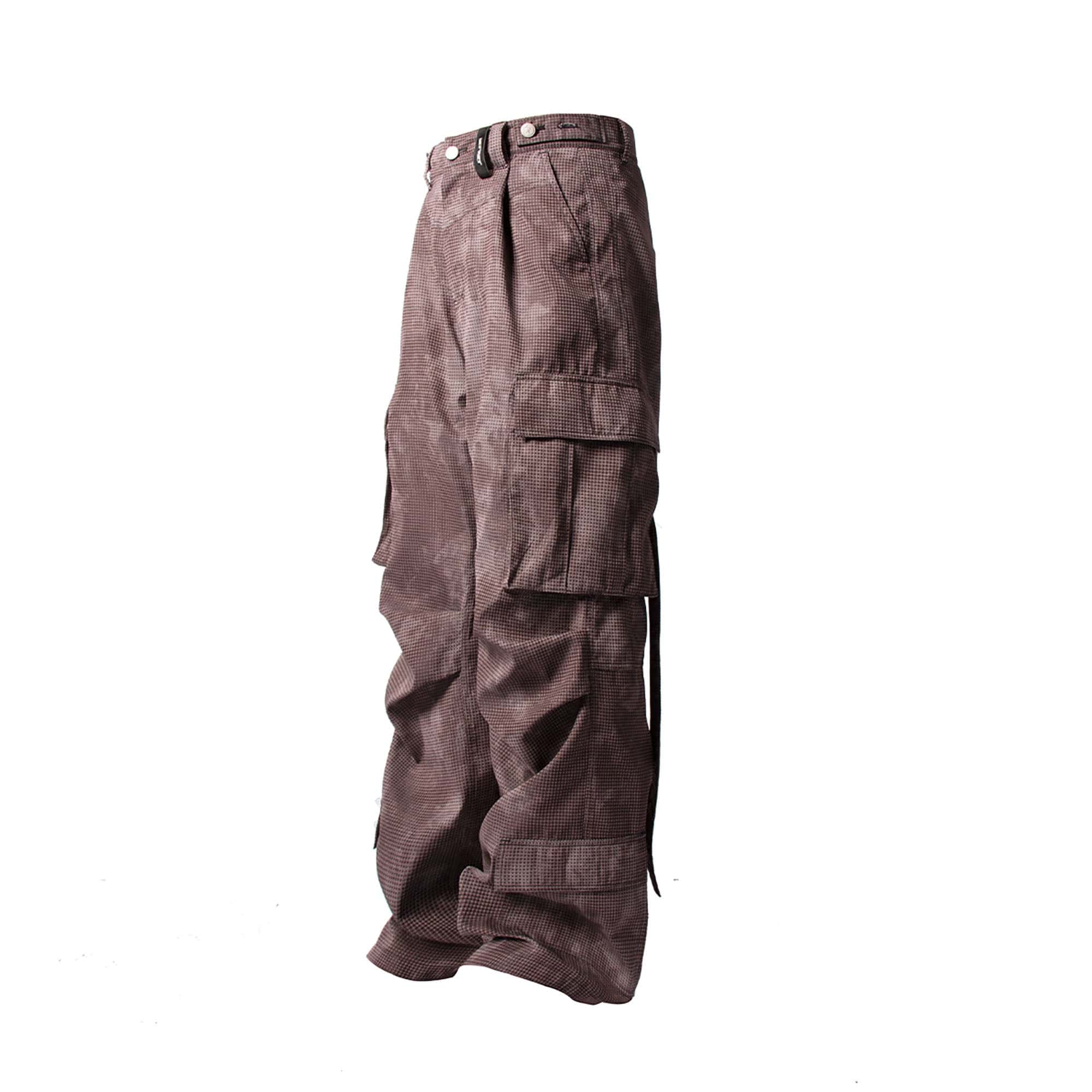 RELABEL Mini Checker Multi-Pocket Strap Pleated Cargo Pants Red