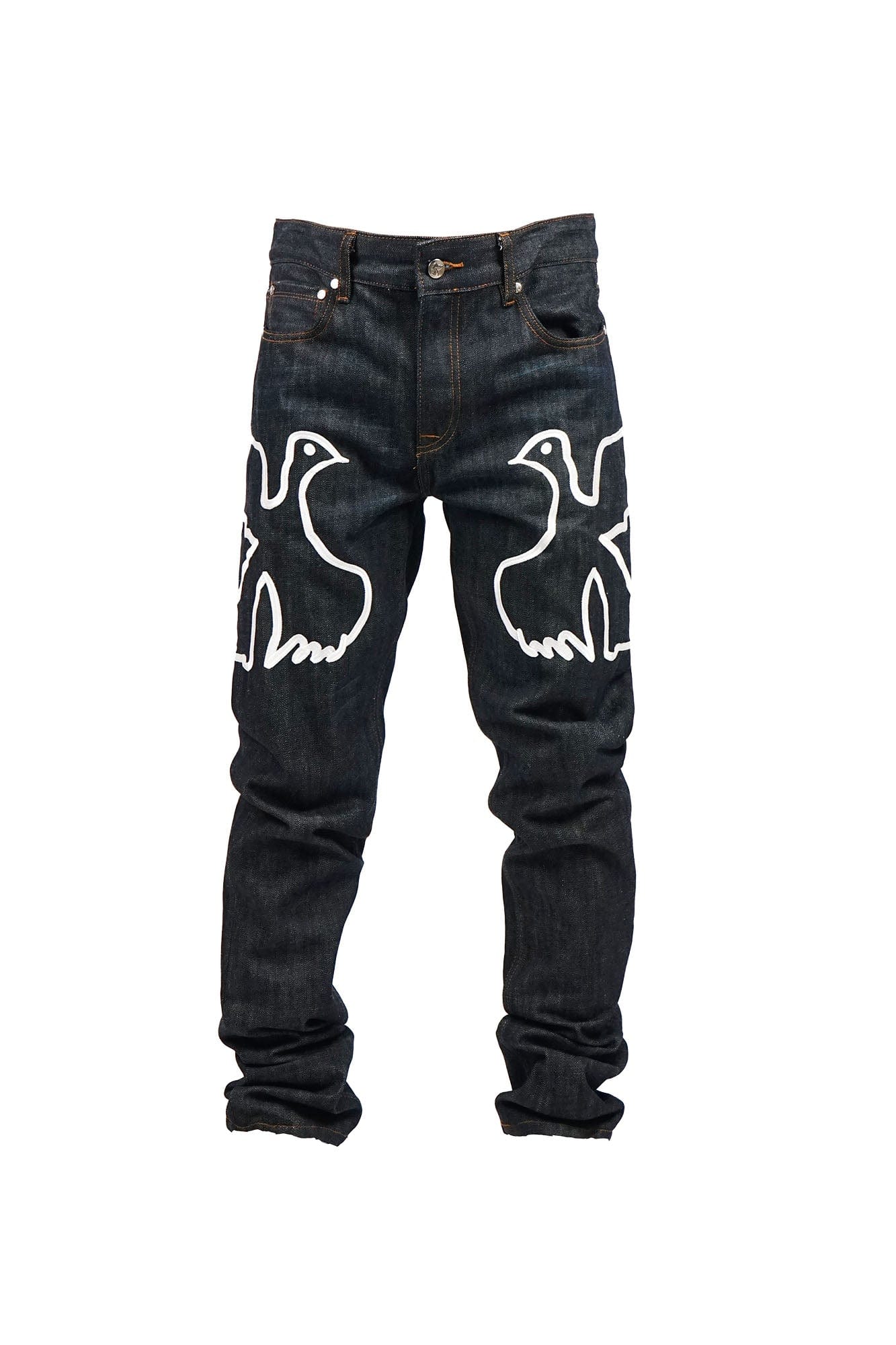 VINKID Peace Dove Embroidery Raw Jeans, premium urban and streetwear designers apparel on PROJECTISR.com, VINKID