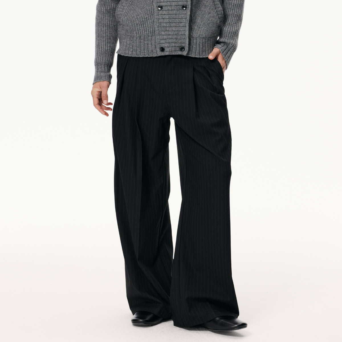 KREATE Pleated Striped Adjustable Wide-Leg Trousers