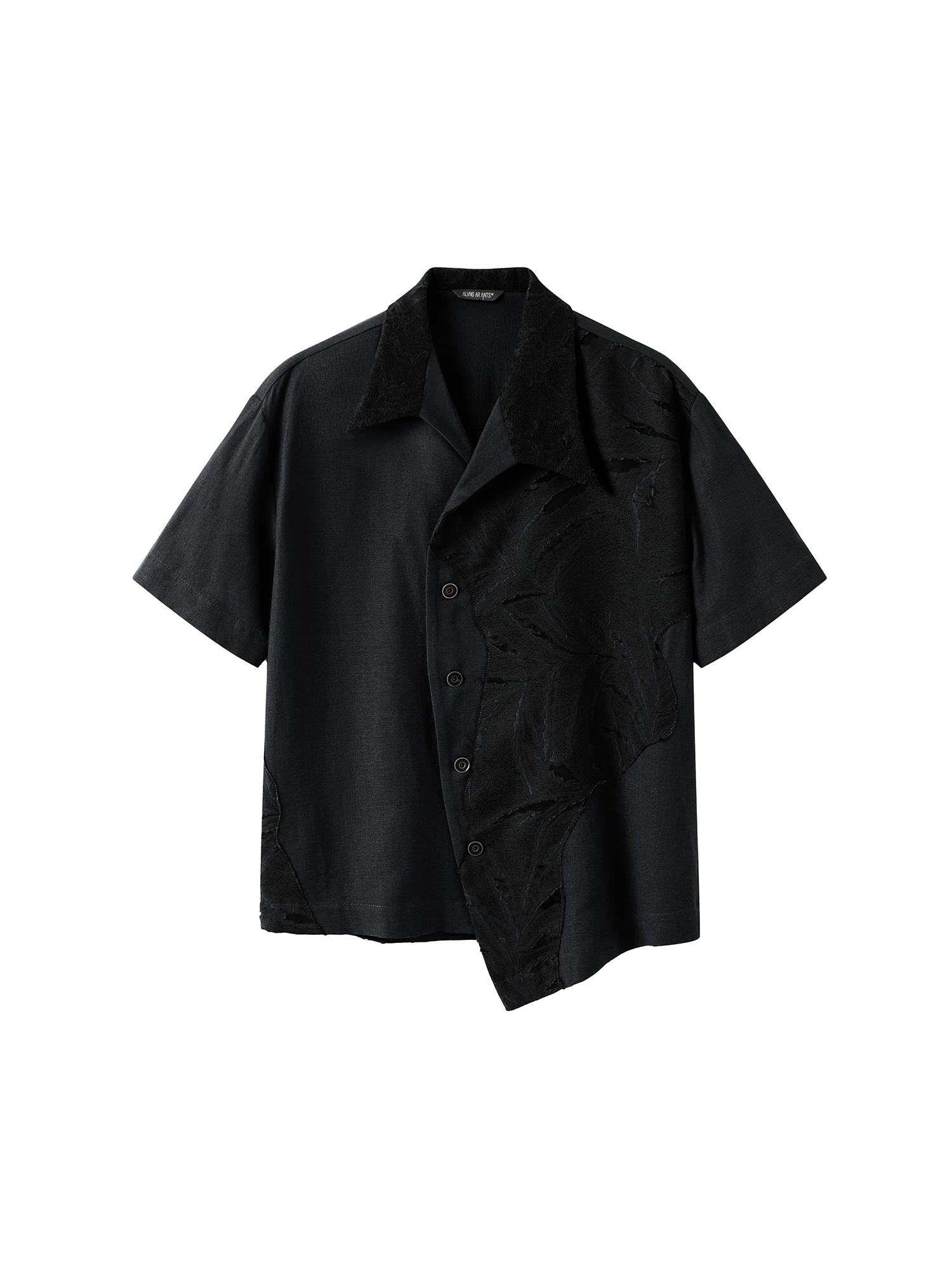 ALVNG AR ANTS Burnout Linen-Blend Asymmetrical Spliced Half Shirt