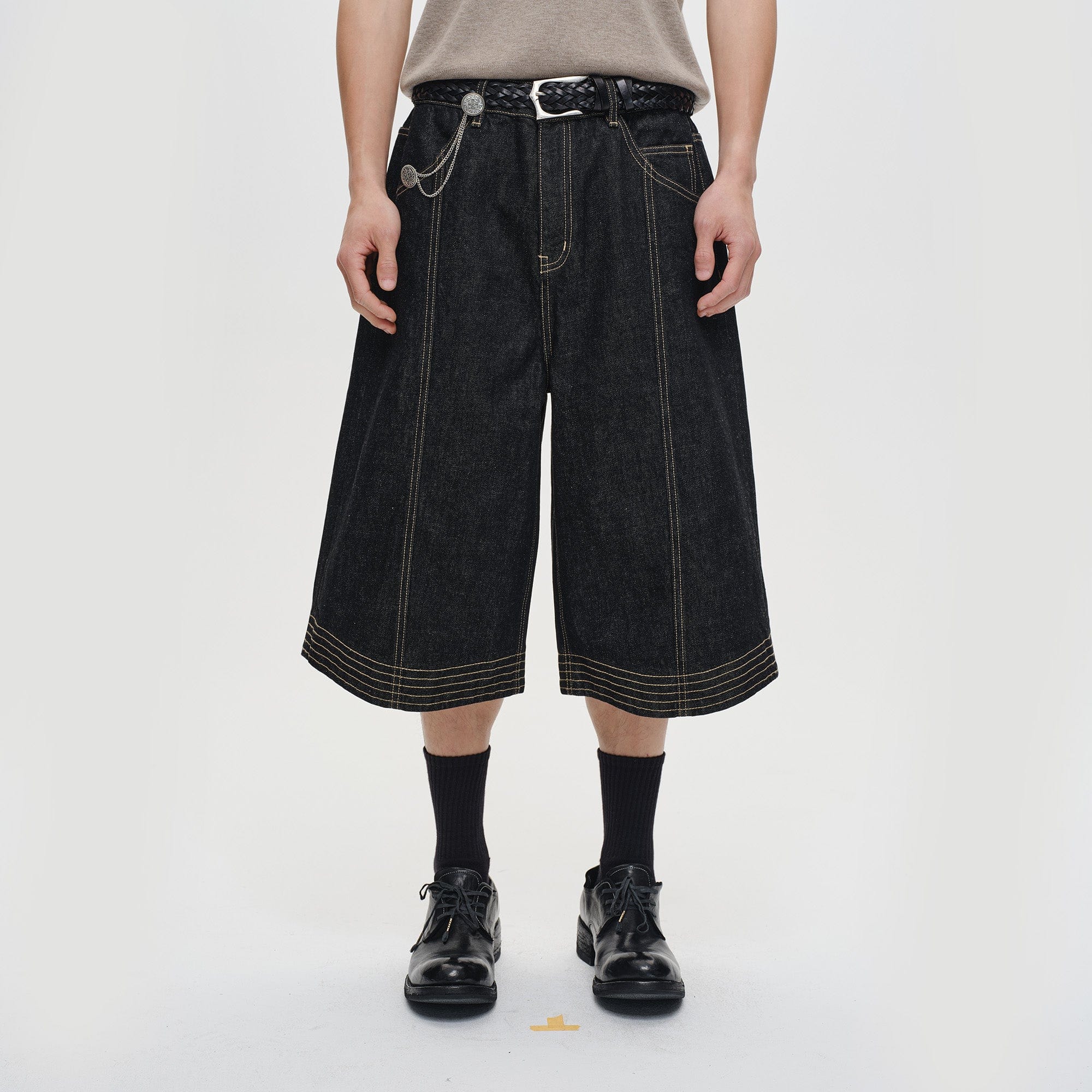 CATSSTAC Contrast Stitch Middle Spliced Raw Denim Jeans, premium urban and streetwear designers apparel on PROJECTISR.com, CATSSTAC