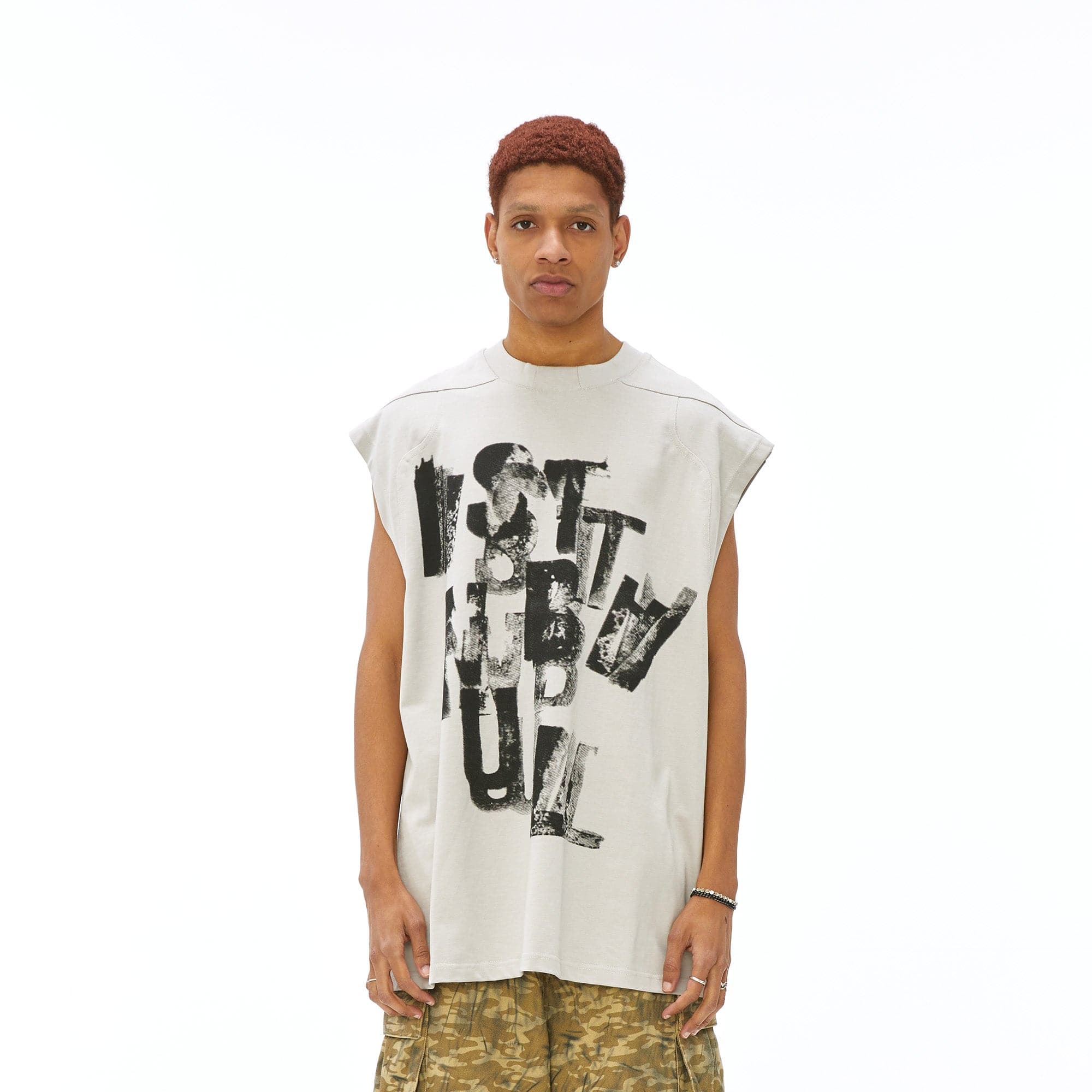 VANN VALRENCE Slogan Graphic Oversized Sleeveless Tee