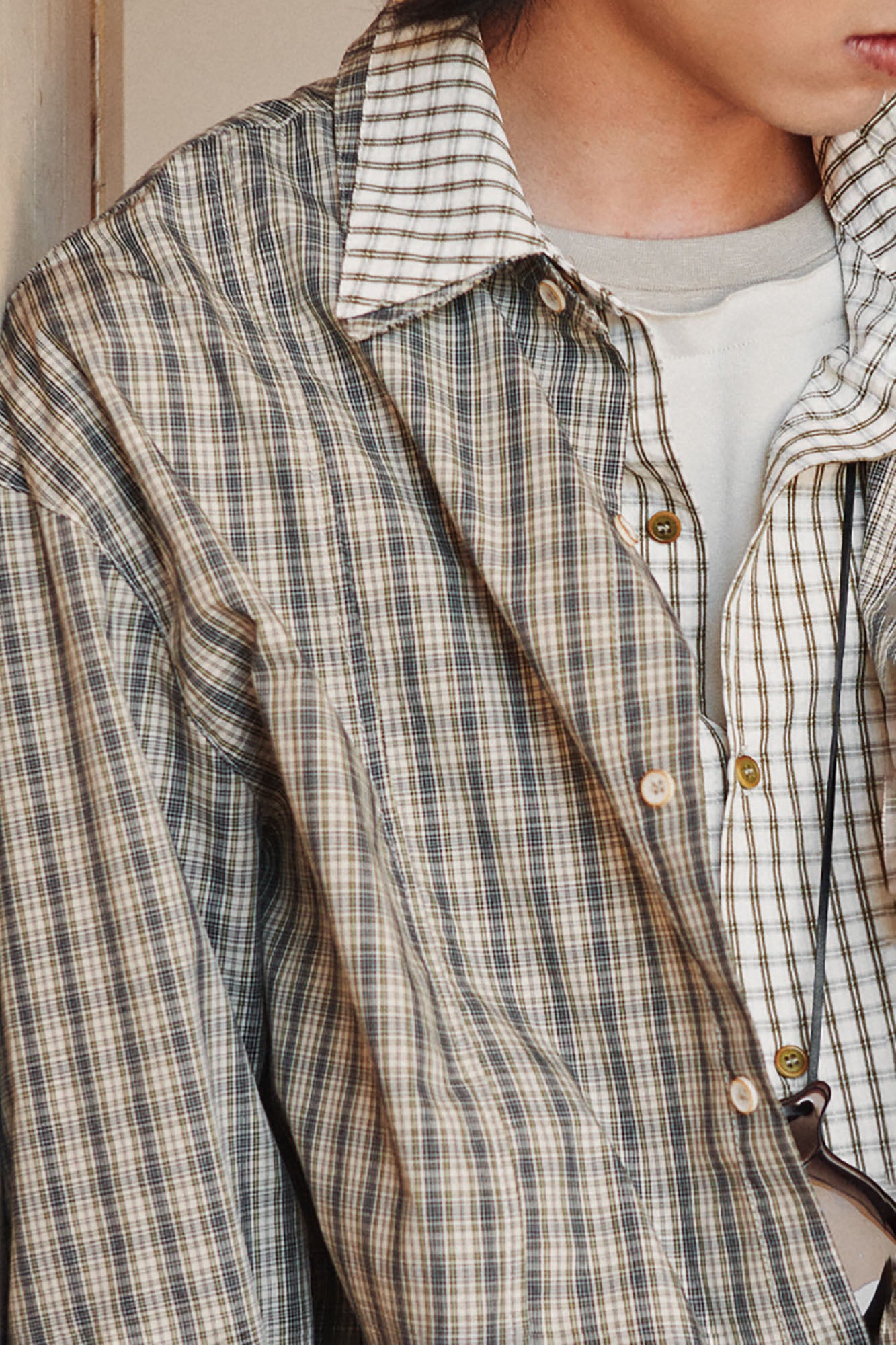 GONGHE REPUB Faux Layered Collar Plaid Shirt, premium urban and streetwear designers apparel on PROJECTISR.com, GONGHE REPUB