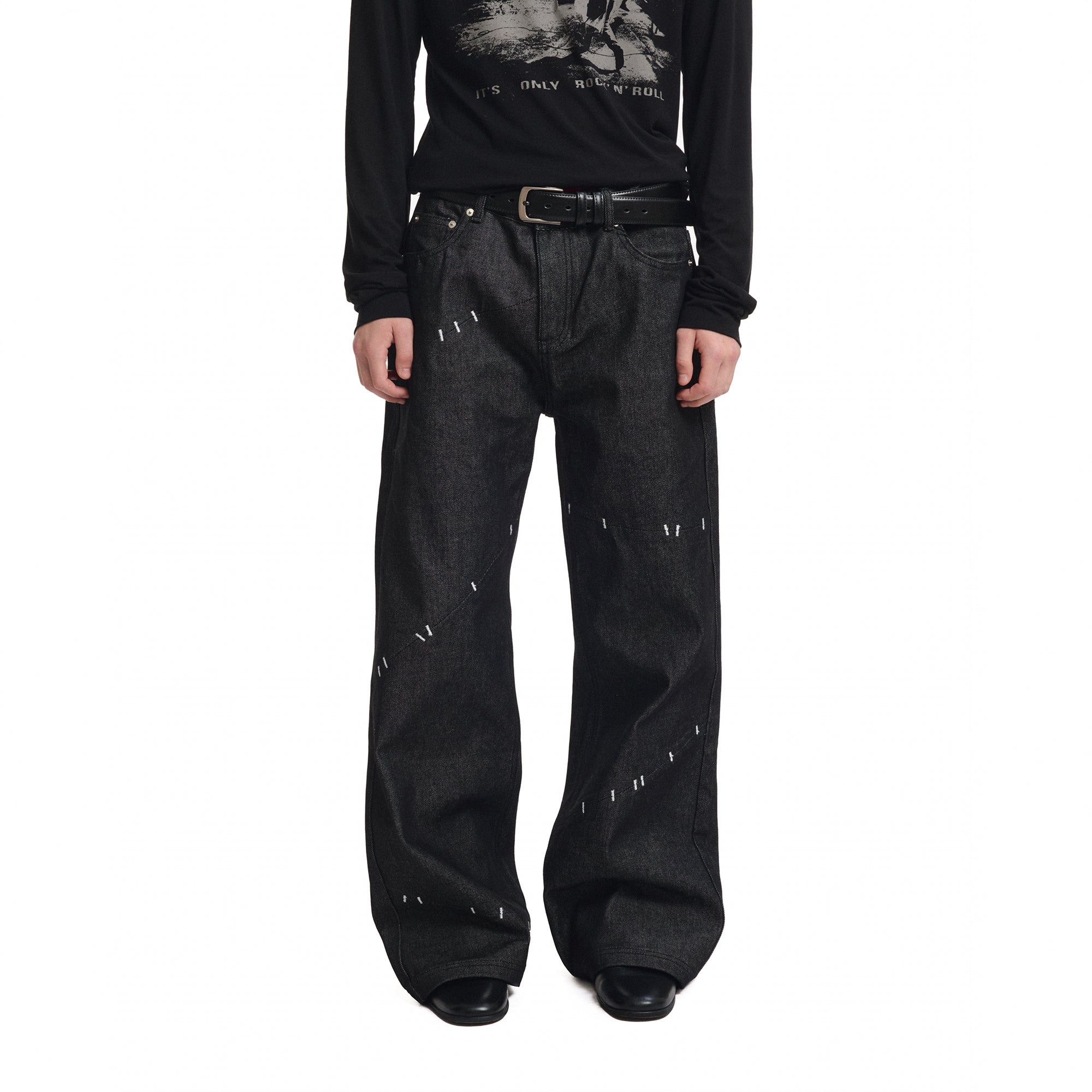 KREATE Deconstructed Stitch Detail Raw Denim Jeans