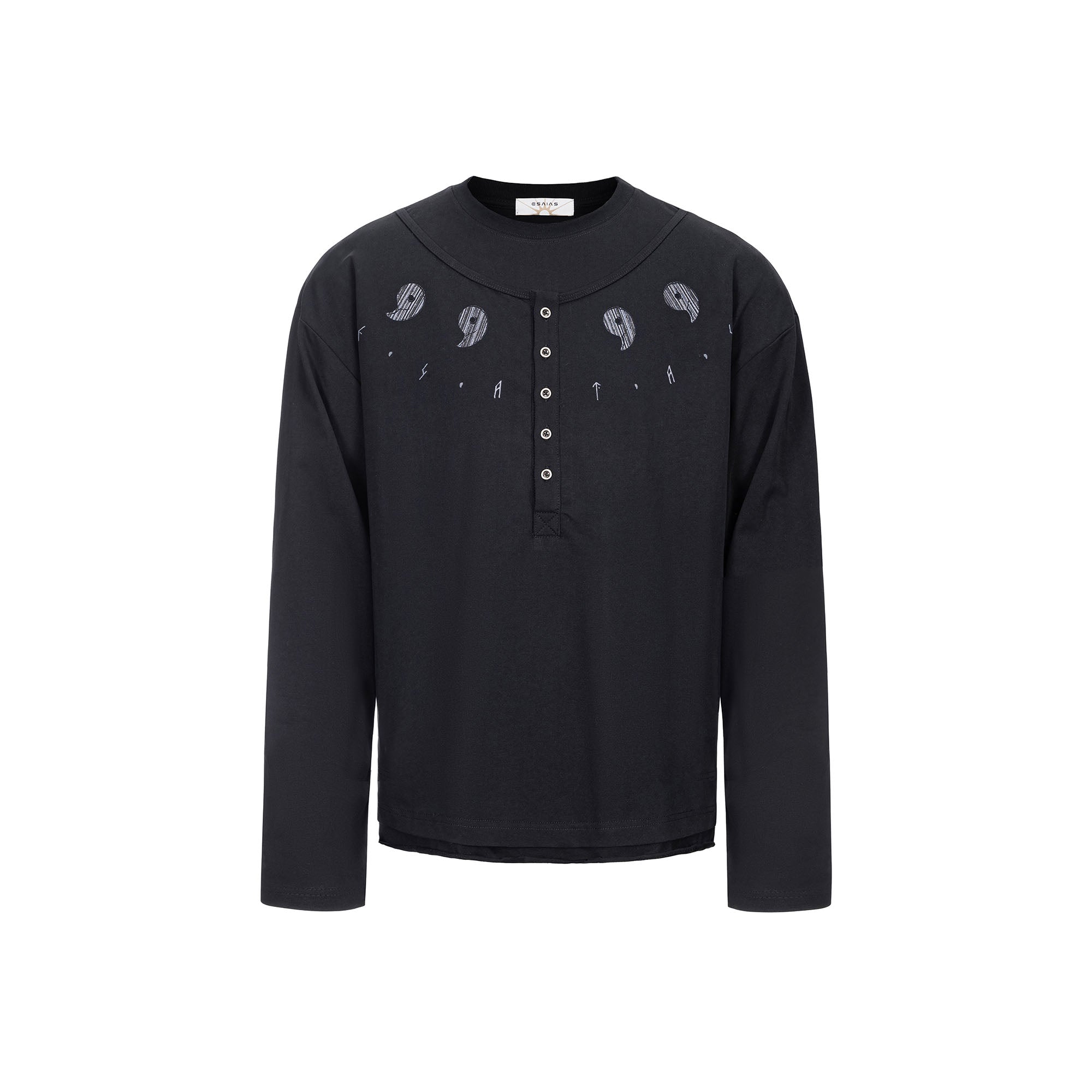 ESAIAS Graphic Faux Layer Henley Long-Sleeve Tee, premium urban and streetwear designers apparel on PROJECTISR.com, ESAIAS