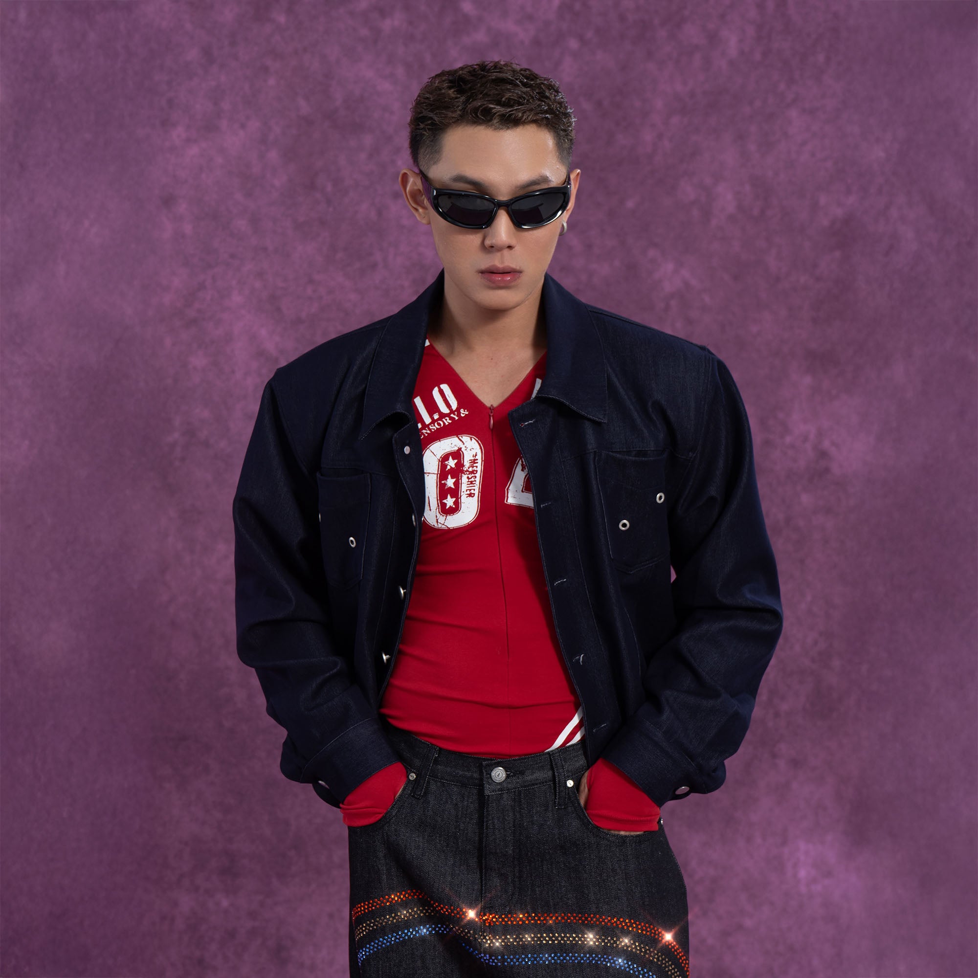 CLP Cropped Shoulder Padding Denim Jacket