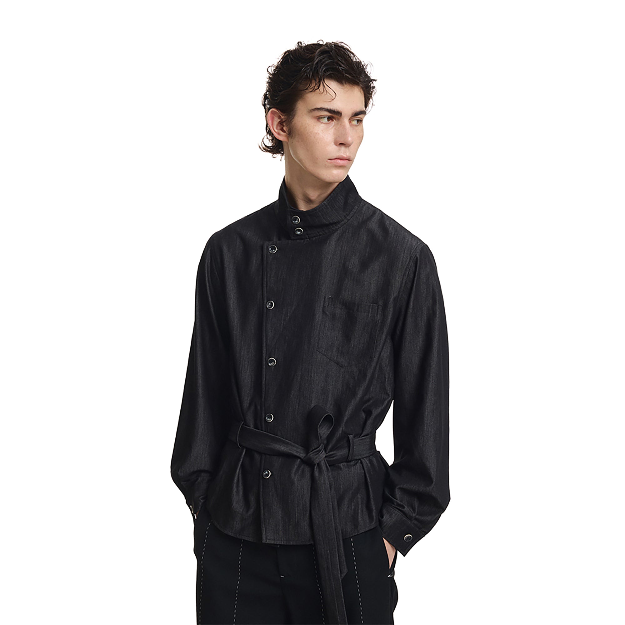 KREATE Stand Collar Wrap Tie Shirt
