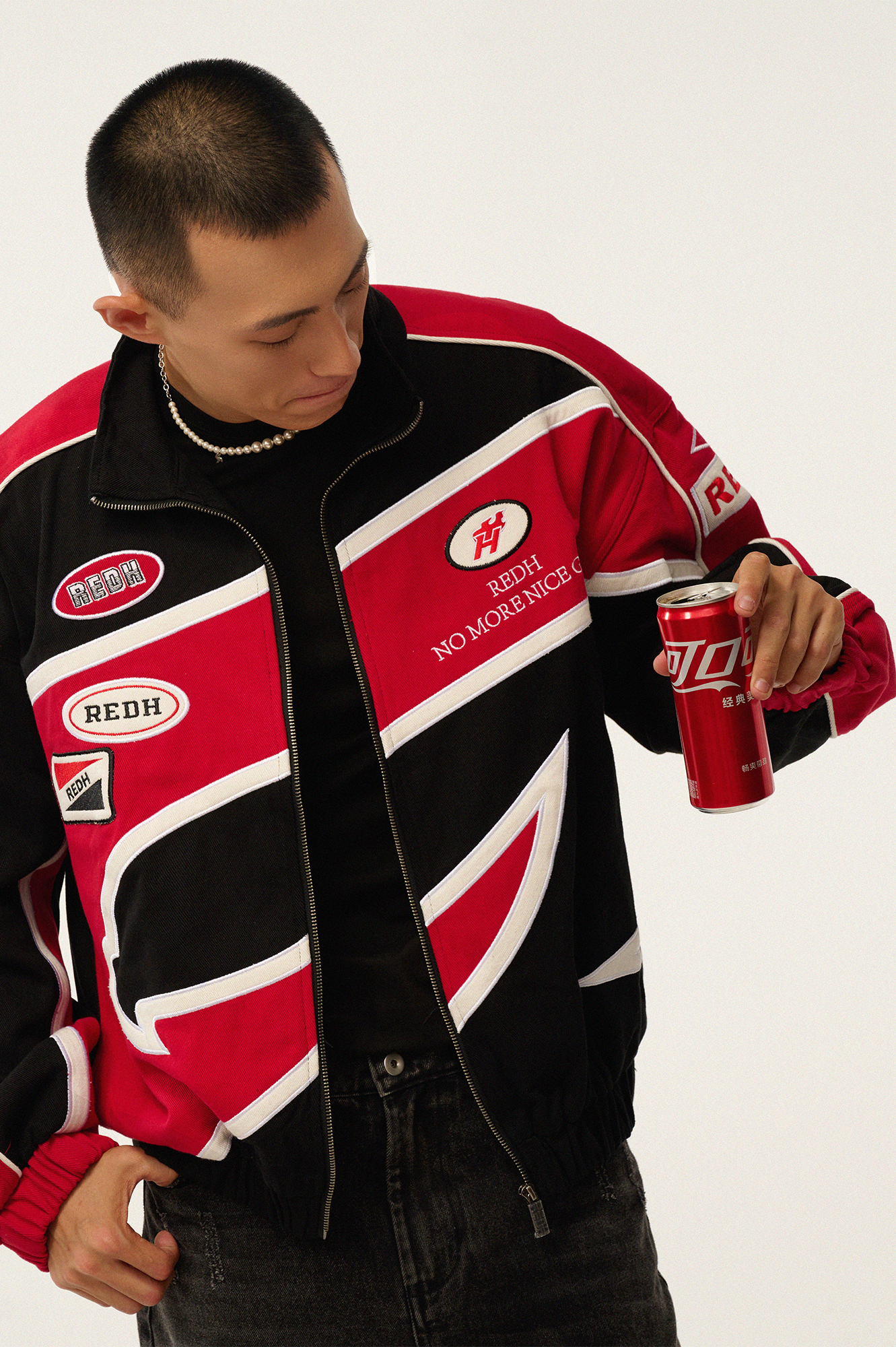 REDH Contrast Panel Embroidered Racing Jacket