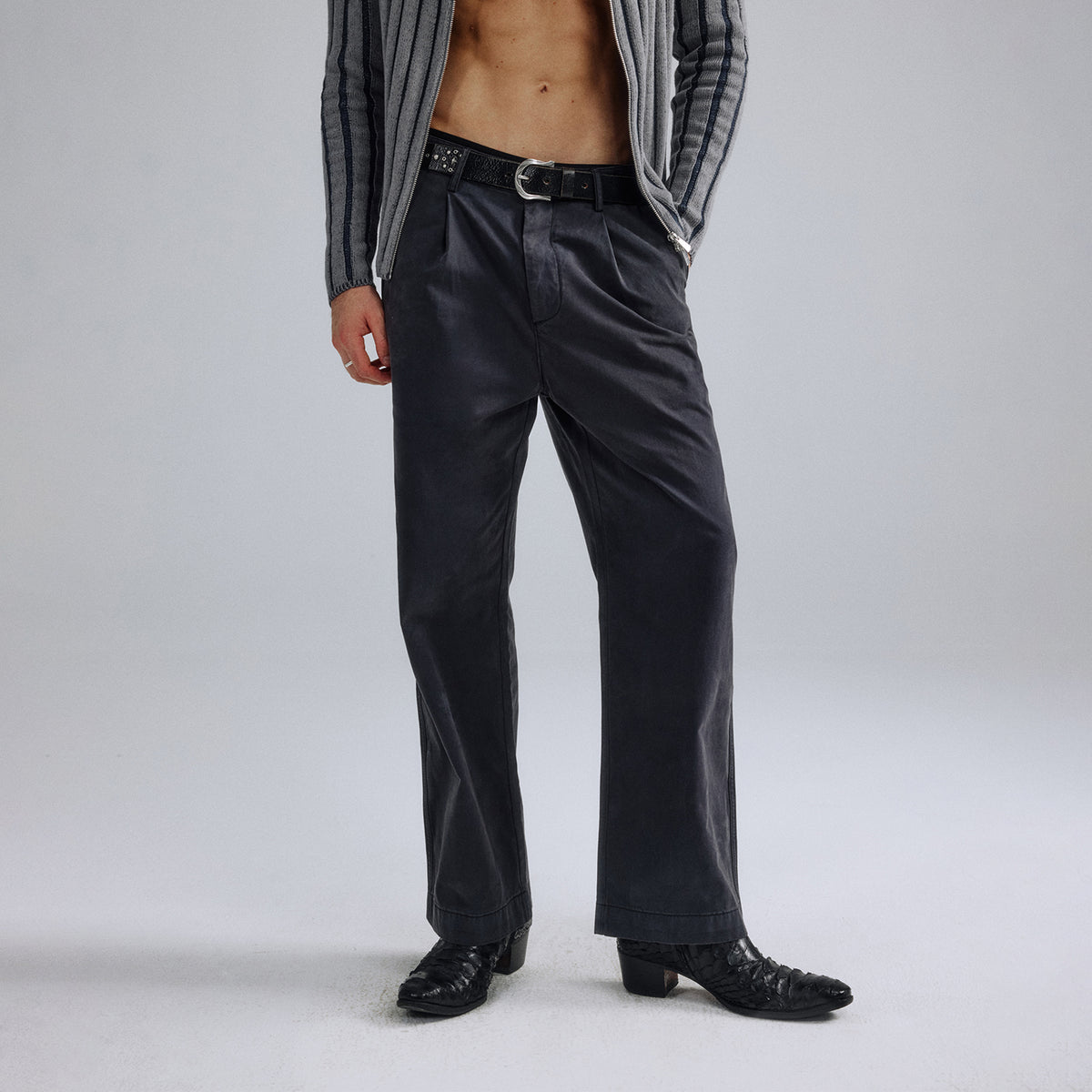 IN EXISTENCE Washed Mole-Skin Double-Pleat Trousers