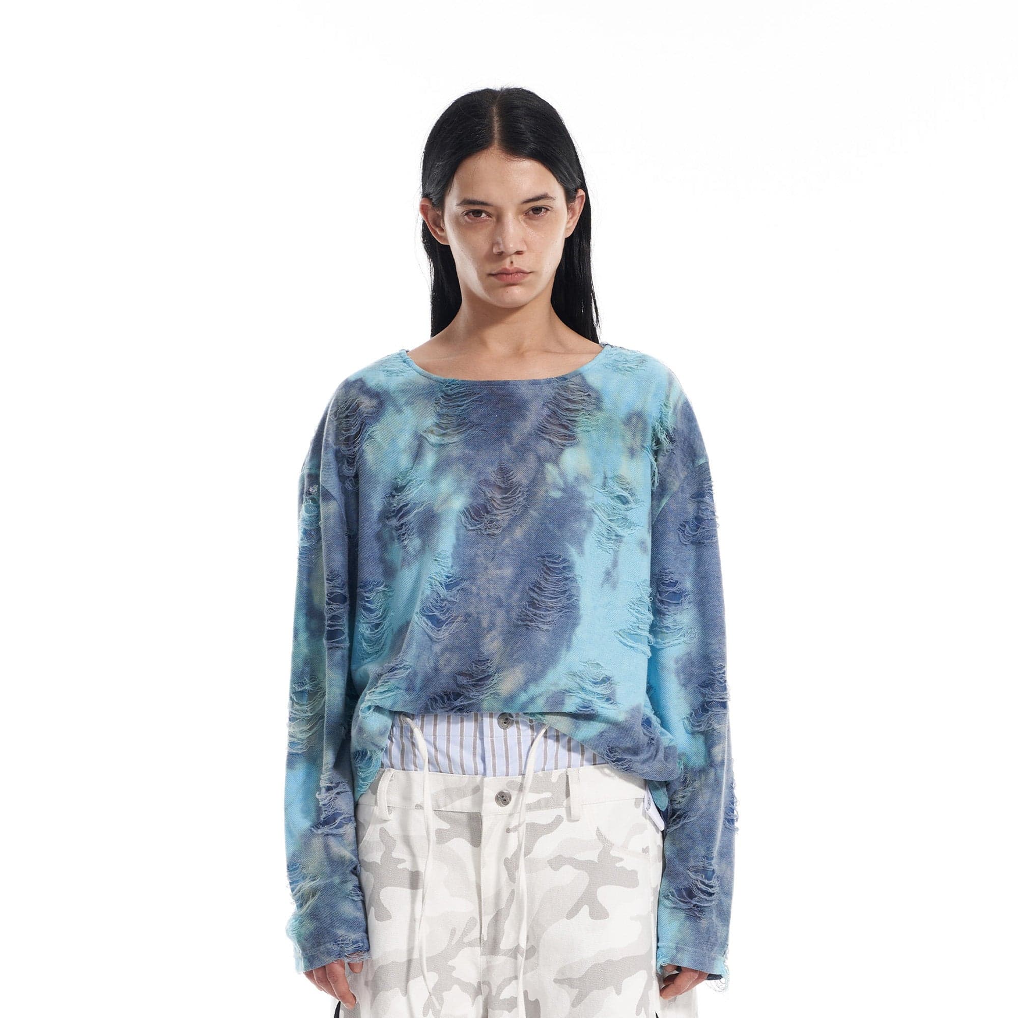 VANN VALRENCE Distressed Gradient Tie-Dye Long-Sleeve Tee, premium urban and streetwear designers apparel on PROJECTISR.com, VANN VALRENCE