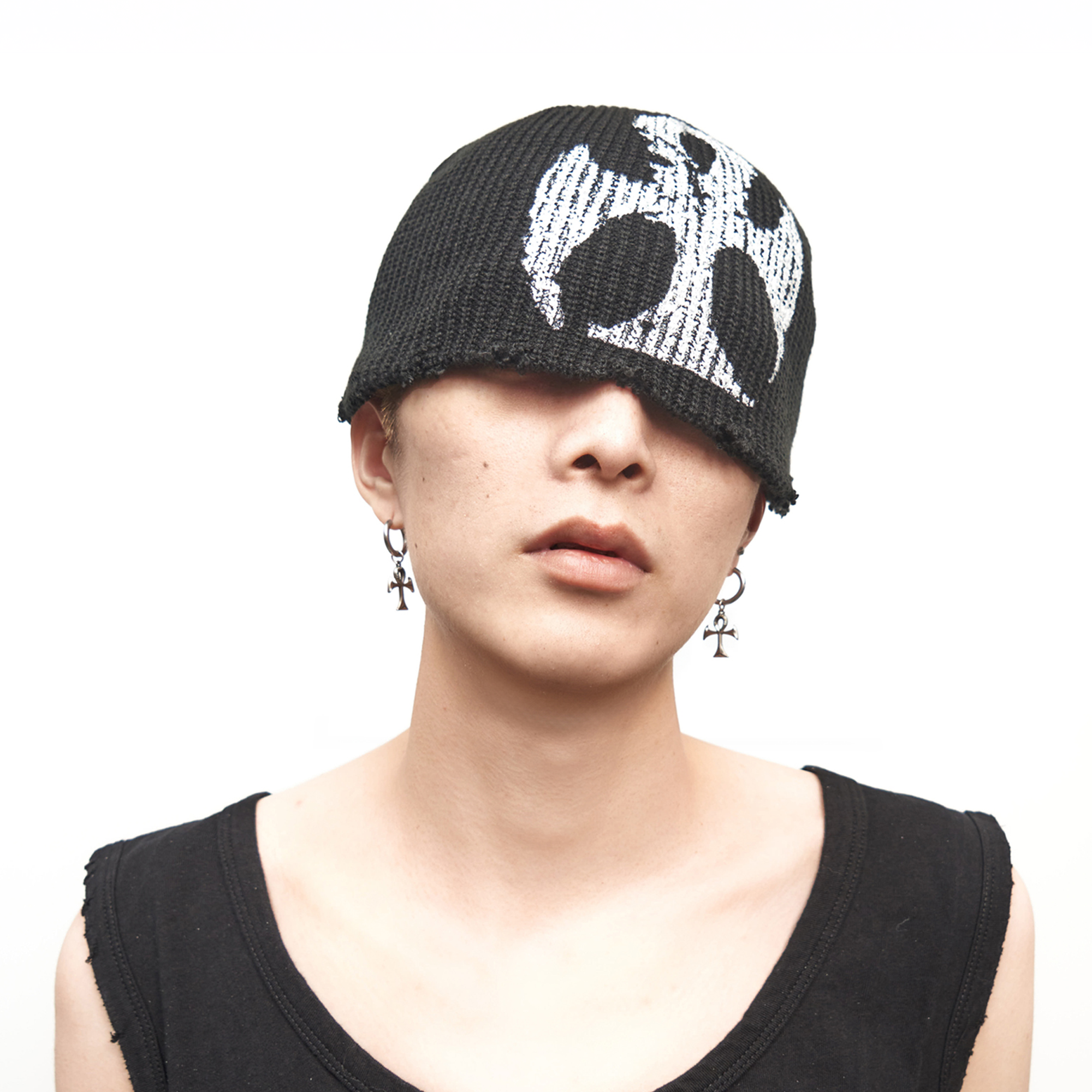 ANTI WAR REVIVAL Jacquard Cross Embroidered Knit Beanie