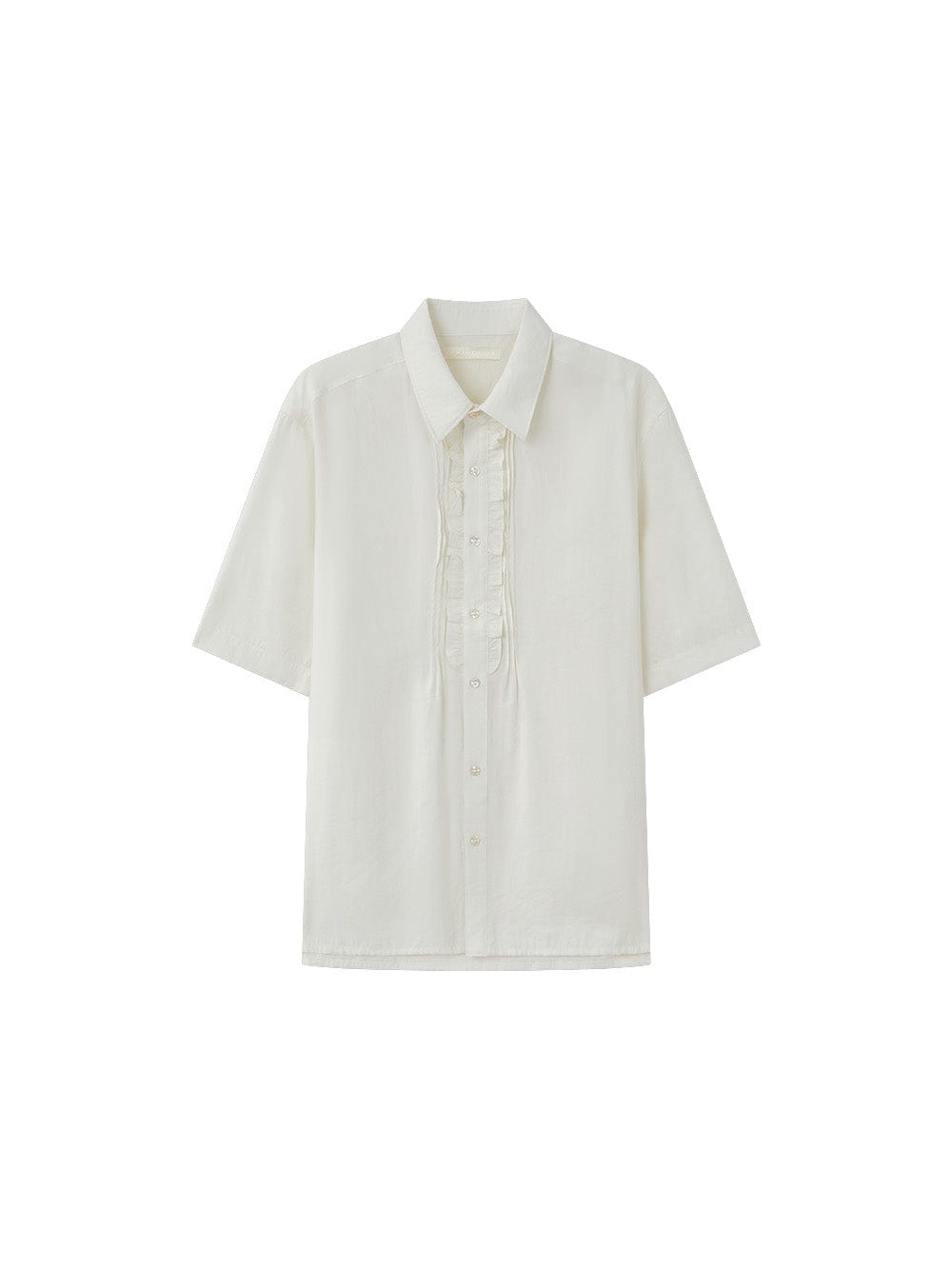 OPICLOTH Retro Pintuck Ruffle Modal Blend Half Shirt