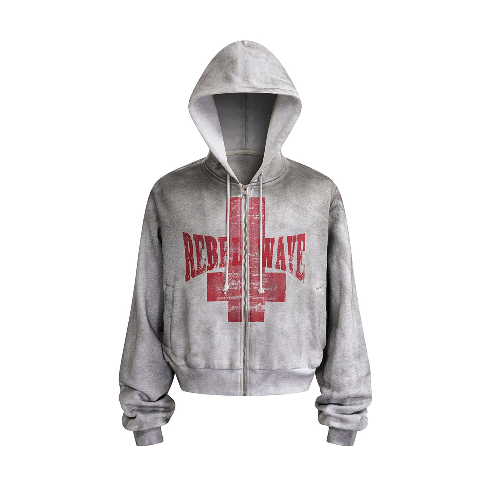 REBEL WAVE Dirty Wash Cross Graphic Zip-Up Hoodie