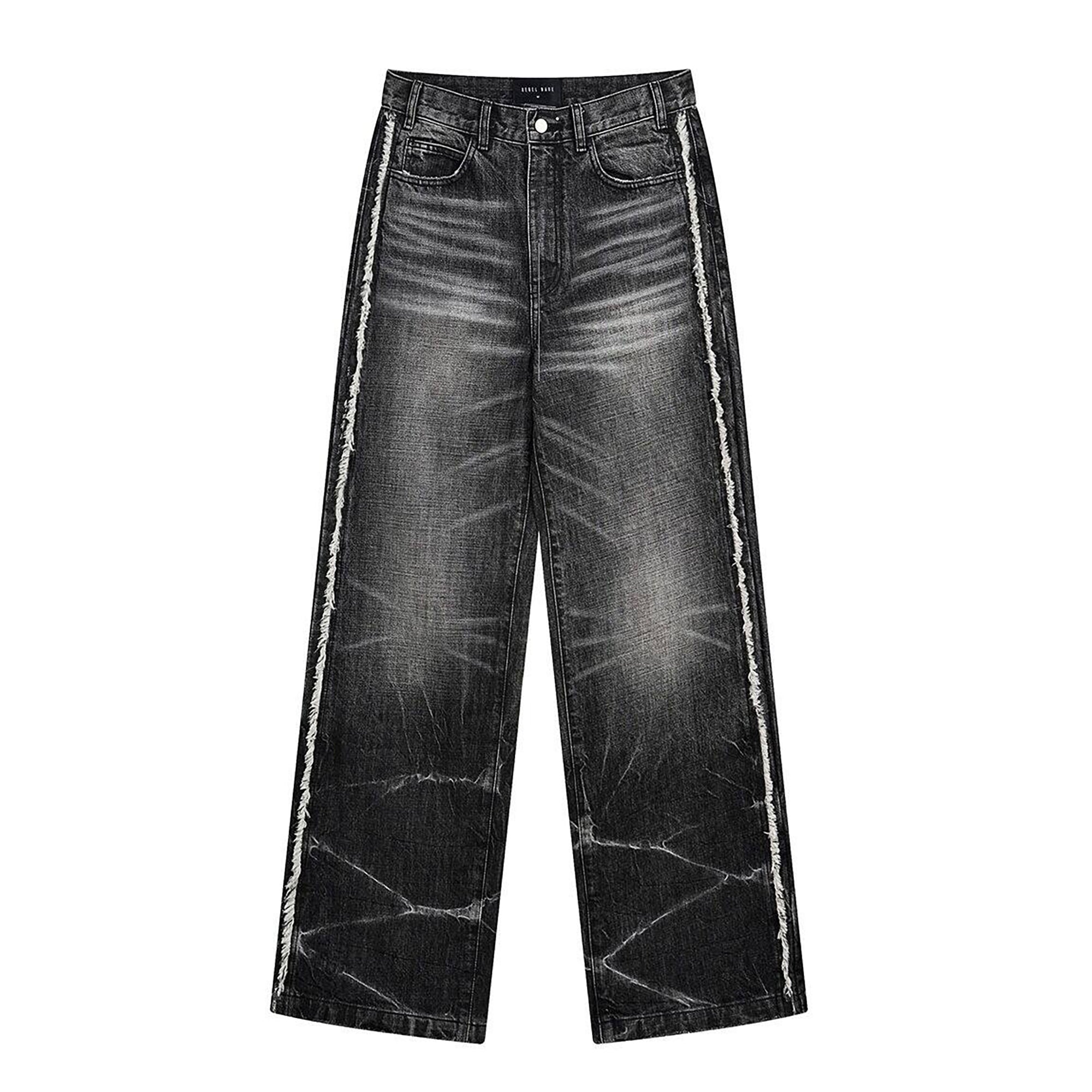 REBEL WAVE Faded Wash Raw Edge Jeans