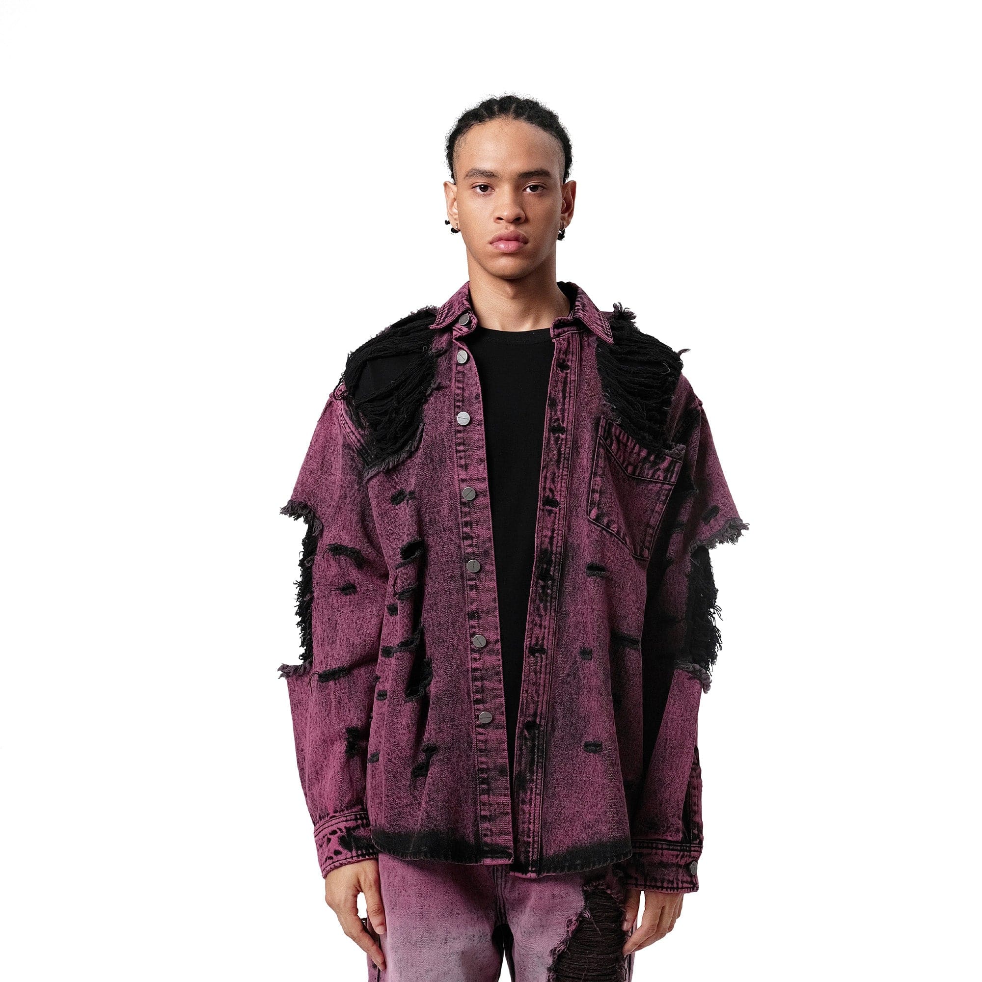 VANN VALRENCE Distressed Frayed Denim Shirt Jacket, premium urban and streetwear designers apparel on PROJECTISR.com, VANN VALRENCE
