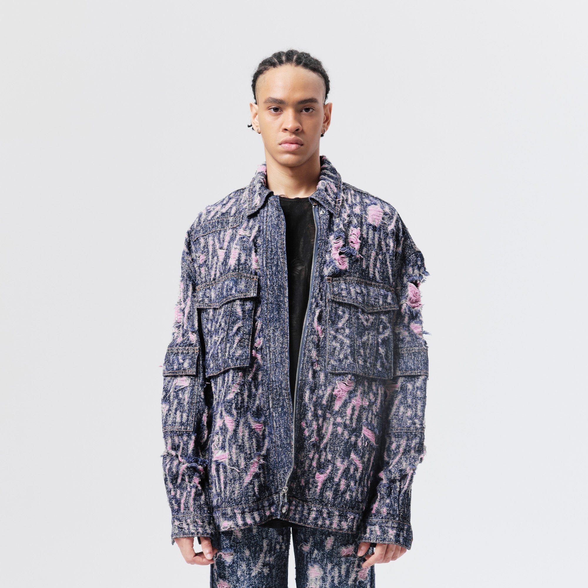VANN VALRENCE Distressed Embroidered Multi-Pockets Denim Jacket, premium urban and streetwear designers apparel on PROJECTISR.com, VANN VALRENCE