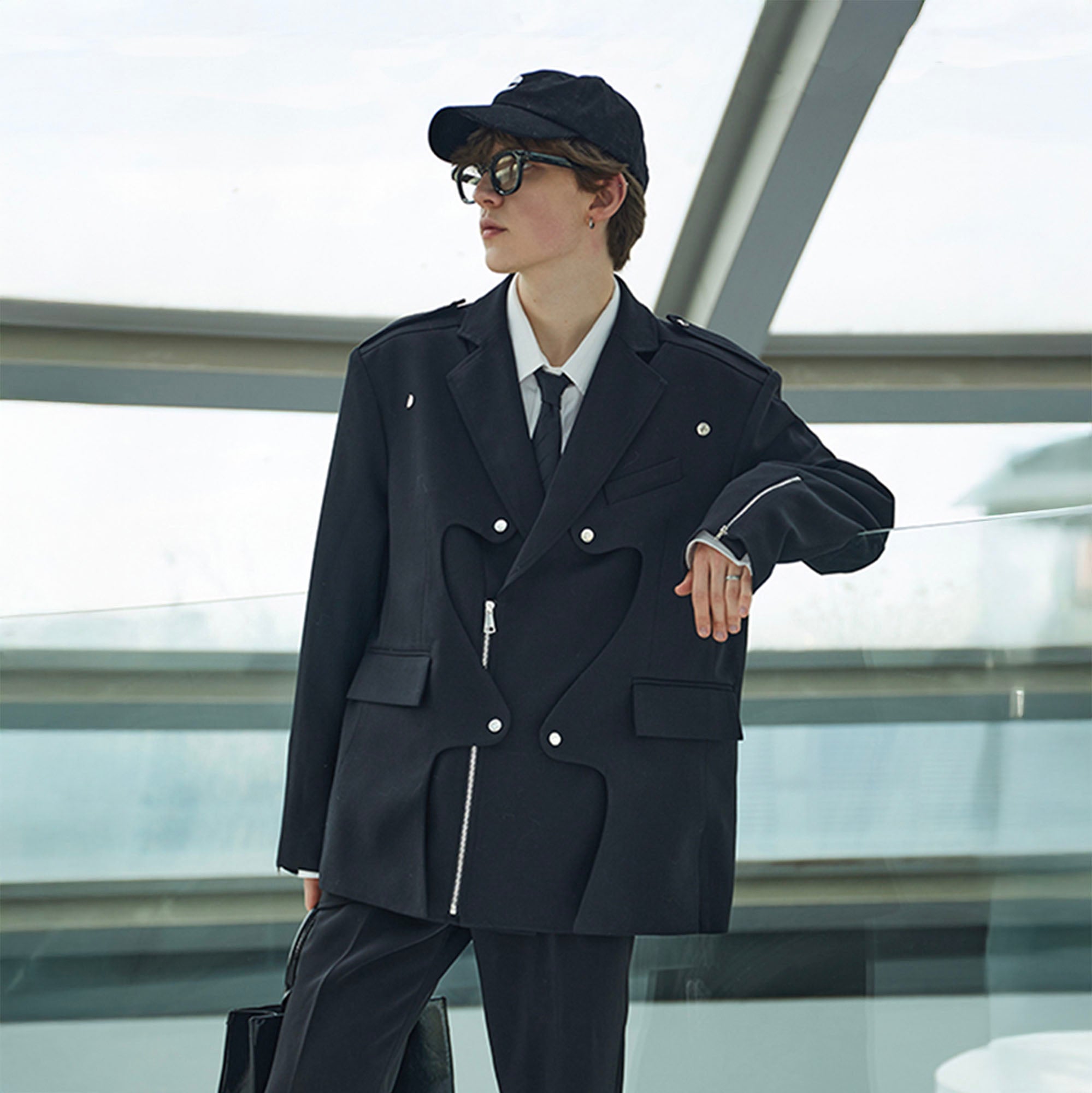 ASSEEN Deconstructed Ripple-Panel Zip Blazer, premium urban and streetwear designers apparel on PROJECTISR.com, ASSEEN