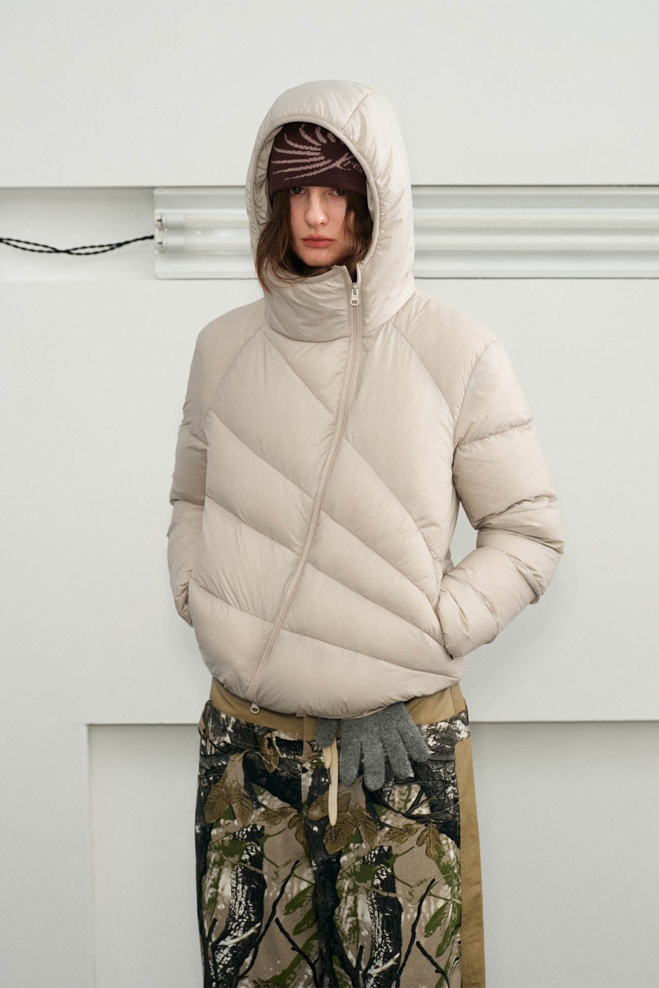 KREATE Asymmetrical Quilted Hooded Down Jacket