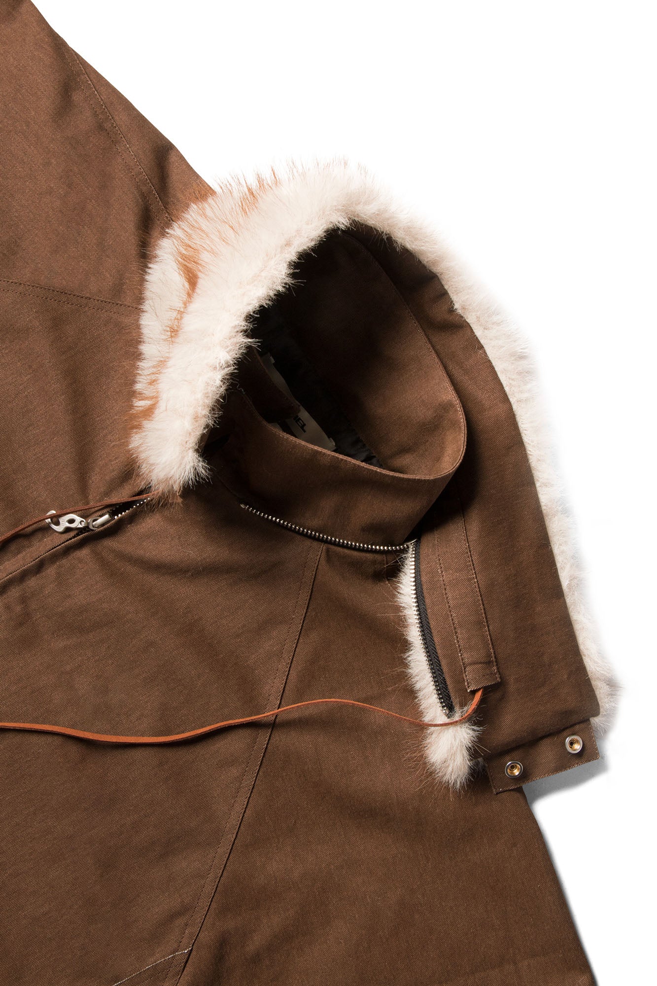 RELABEL Detachable Faux Fur Collar Drawstring Jacket Brown