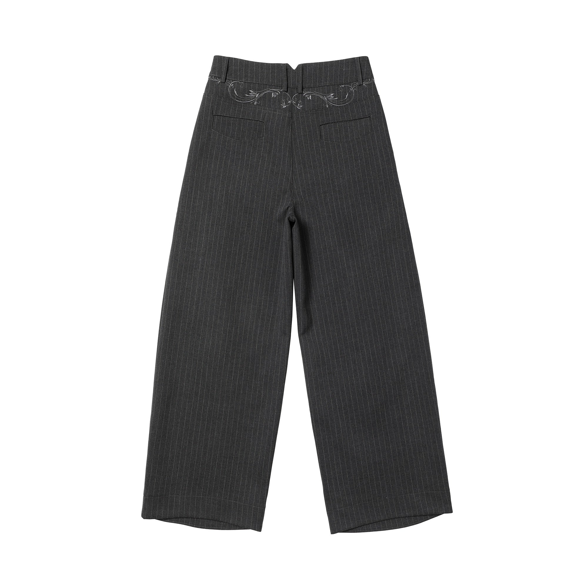 ELETEIZE Pleated Striped Vine Embroidered Wide-Leg Trousers