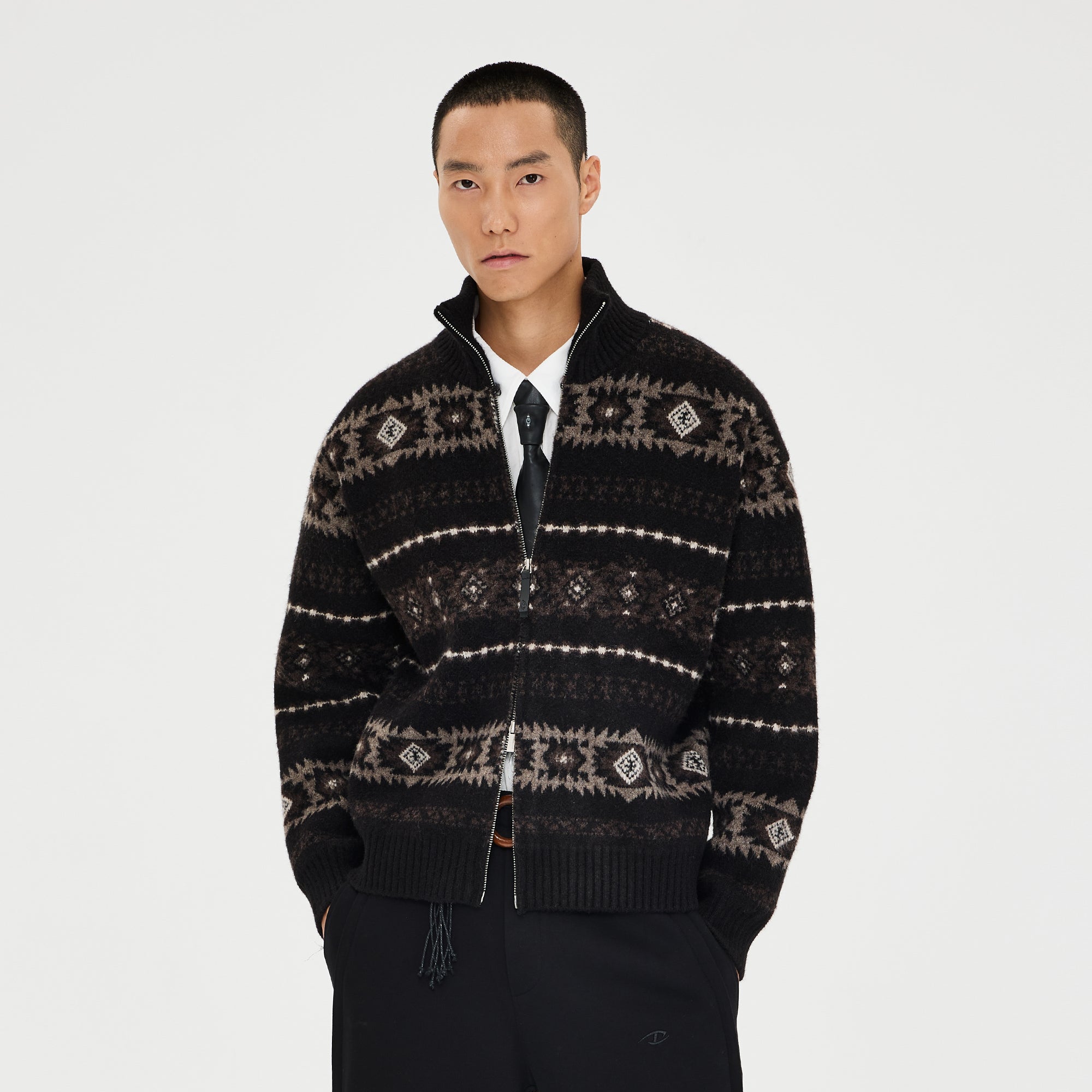 CATSSTAC Geometry Jacquard Zip-Up Cardigan