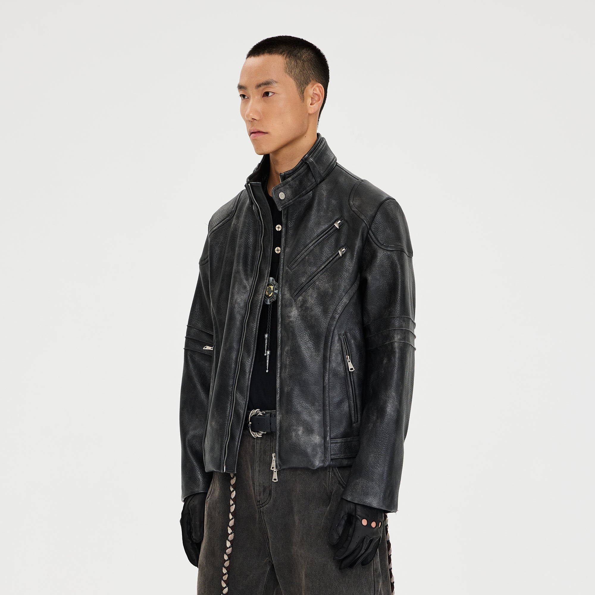 CATSSTAC Pebbled Faux Leather Multi-Zipper Biker Jacket