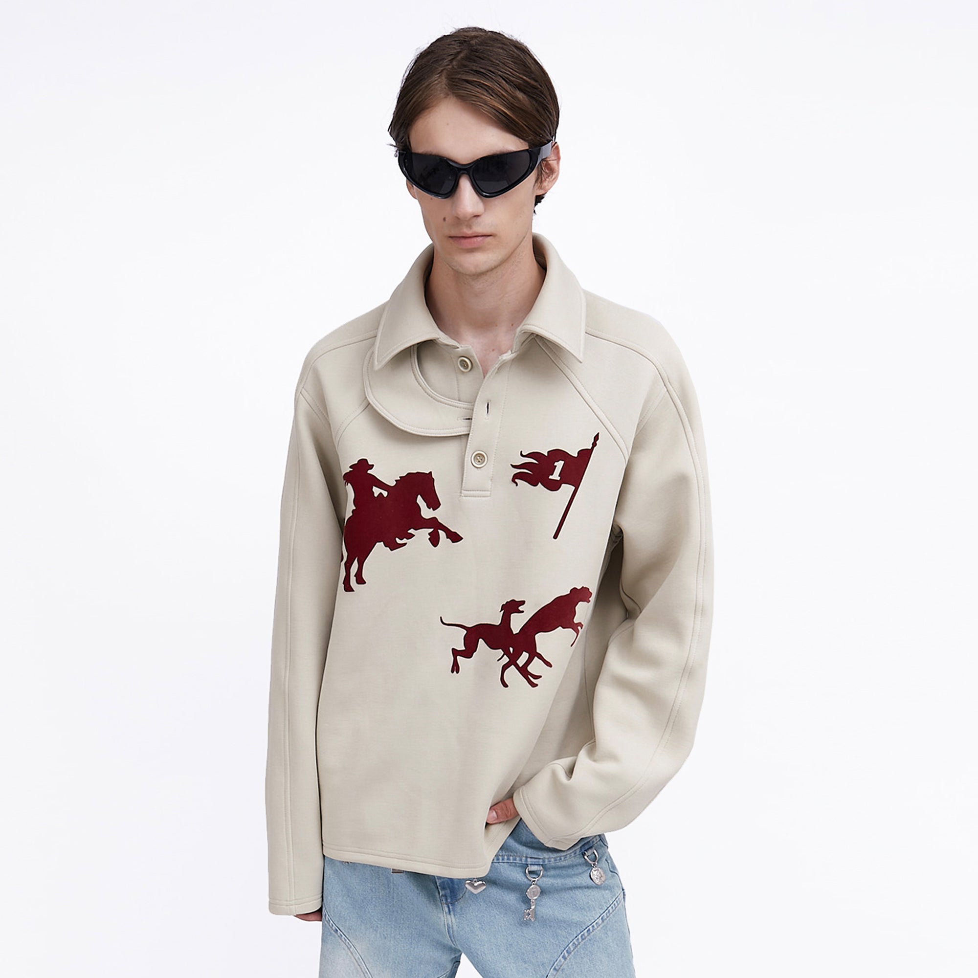 ASSEEN Cowboy Graphic Polo Sweatshirt