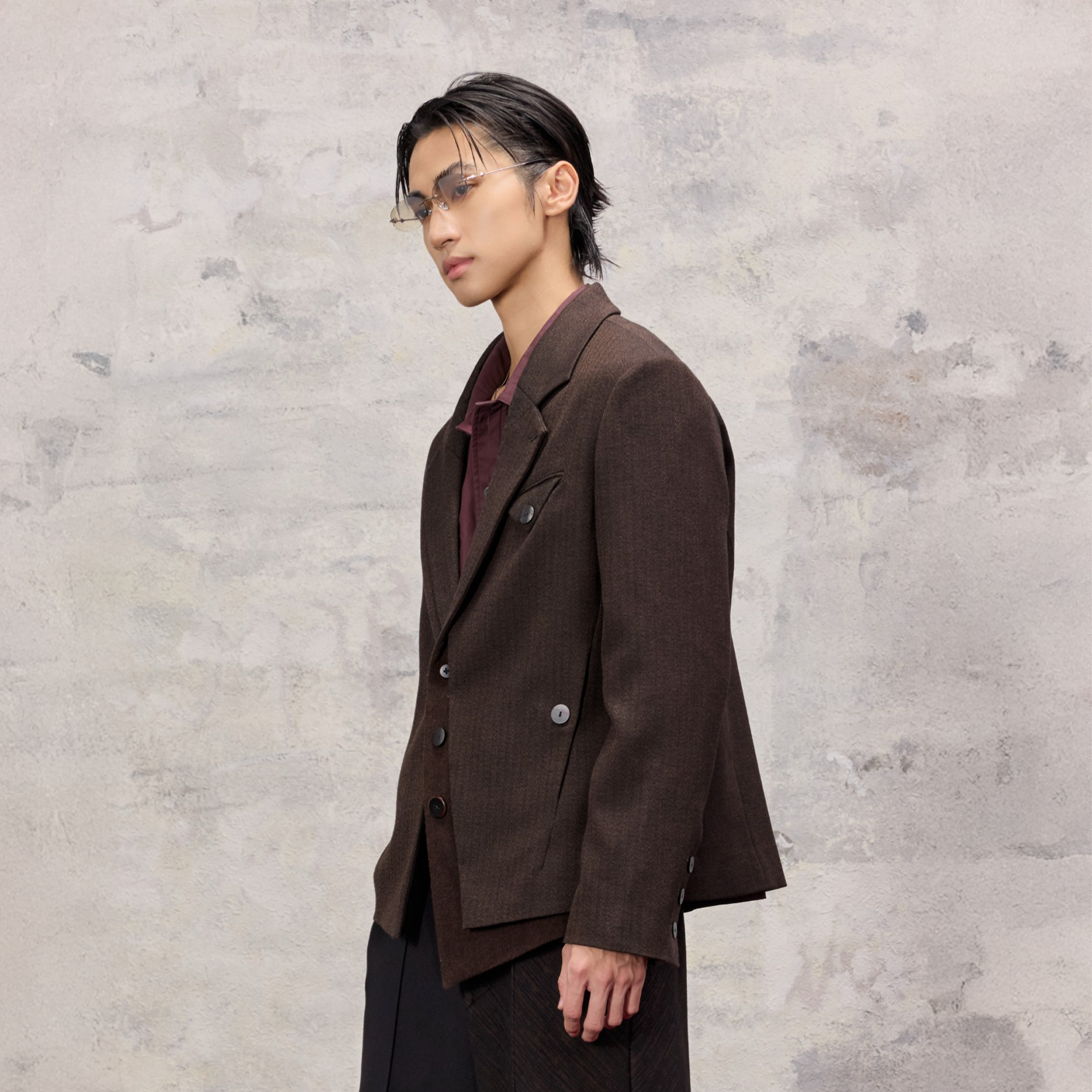 ALVNG AR ANTS Asym Herringbone Wool-Blend Blazer