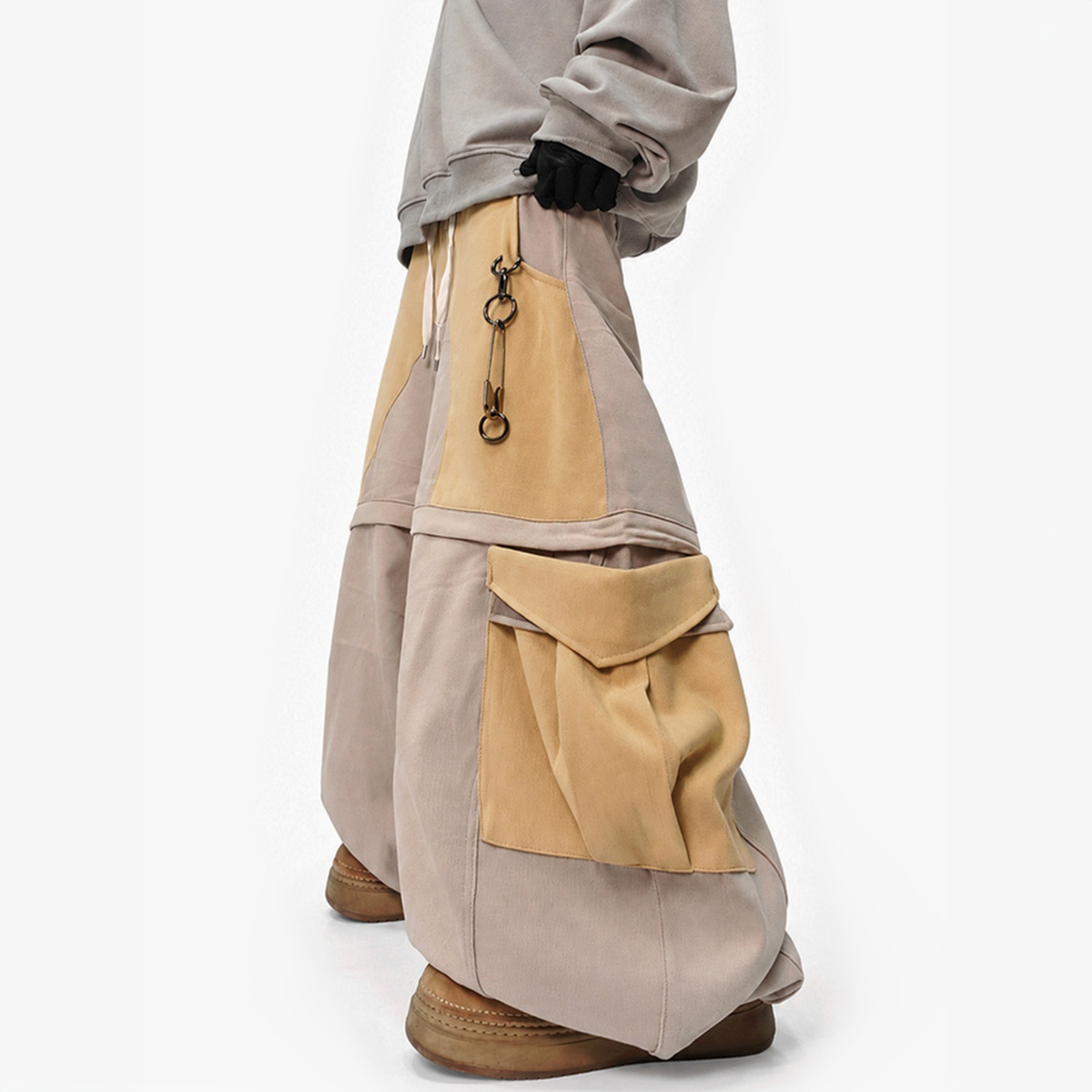 UUCSCC Spliced Large-Pocket Wide-Leg Curved Pants, premium urban and streetwear designers apparel on PROJECTISR.com, UUCSCC