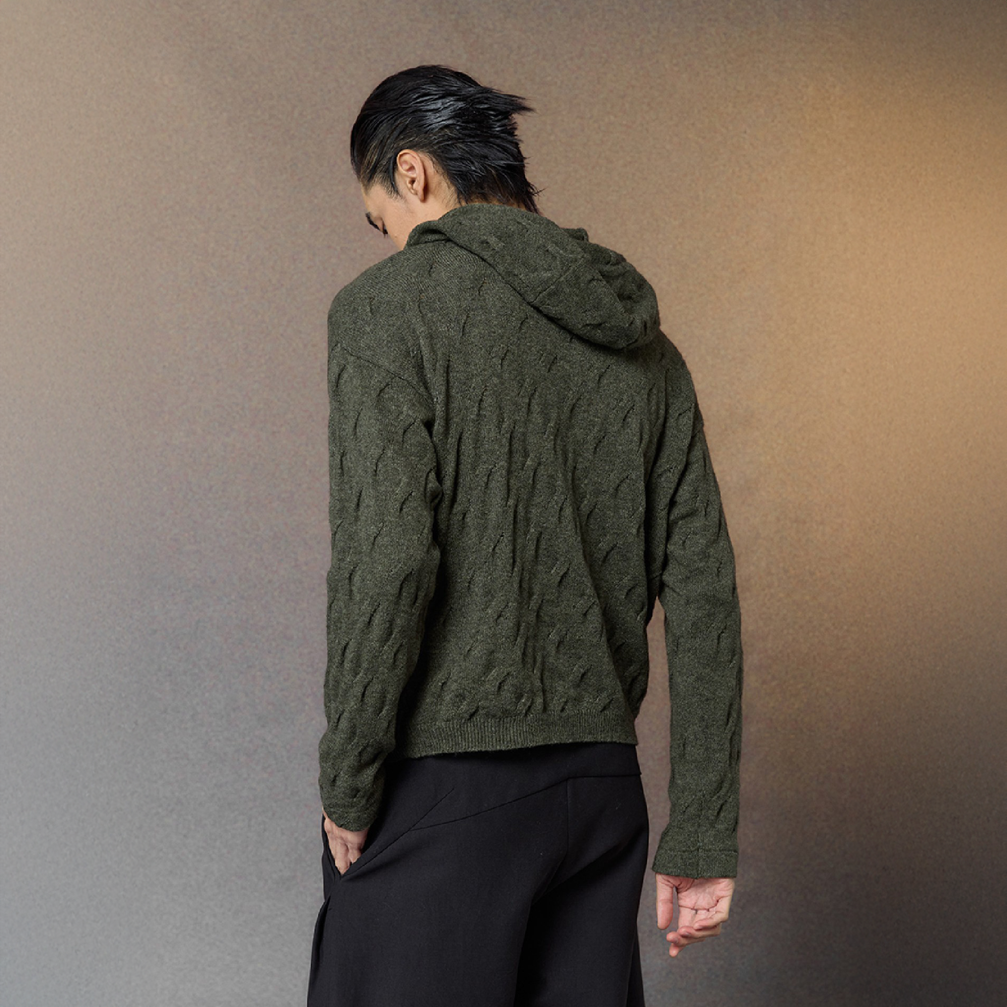 ALVNG AR ANTS Cable-Knit Tie-Neck Hooded Sweater, premium urban and streetwear designers apparel on PROJECTISR.com, ALVNG AR ANTS