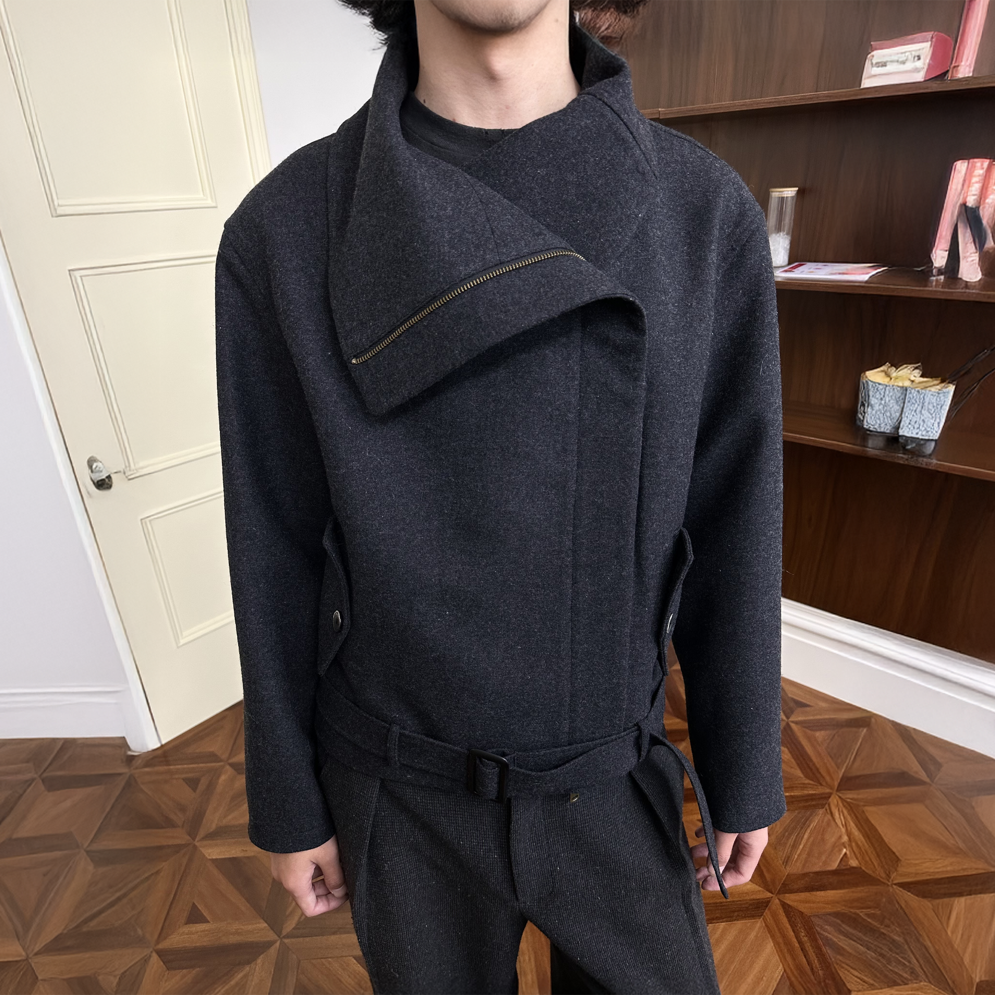 KREATE Asymmetrical Funnel-Neck Wool-Blend Jacket