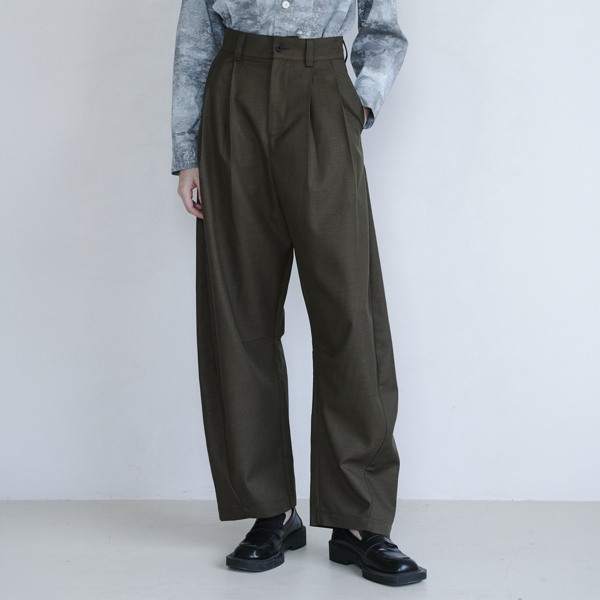 GRAINMUSTARD Retro Pleated High-Waist Wide-Leg Trousers, premium urban and streetwear designers apparel on PROJECTISR.com, GRAINMUSTARD
