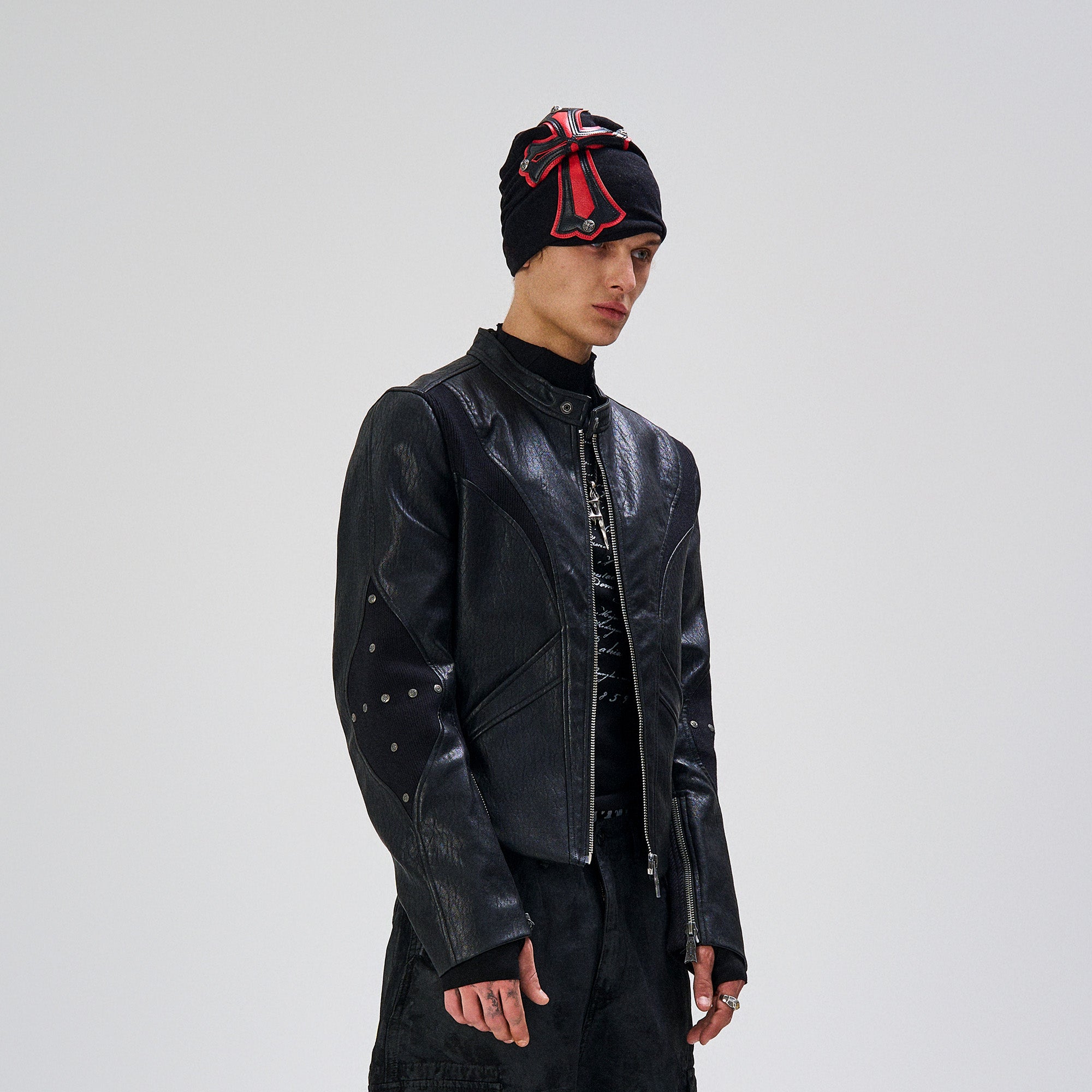FLYERRER Structured Panel Faux Leather Biker Jacket, premium urban and streetwear designers apparel on PROJECTISR.com, FLYERRER