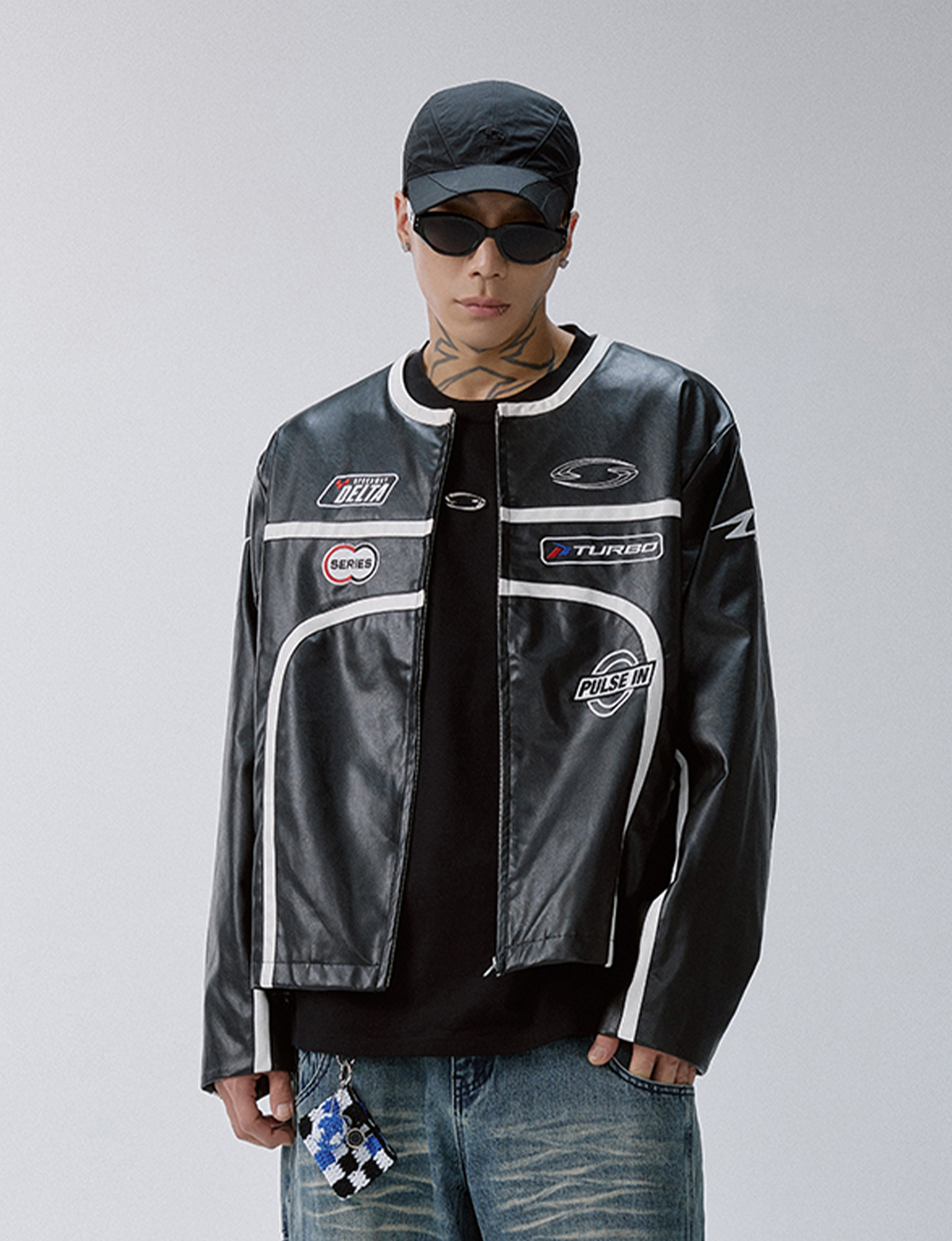 F2CE Racing Patch Contrast Panel PU Moto Jacket